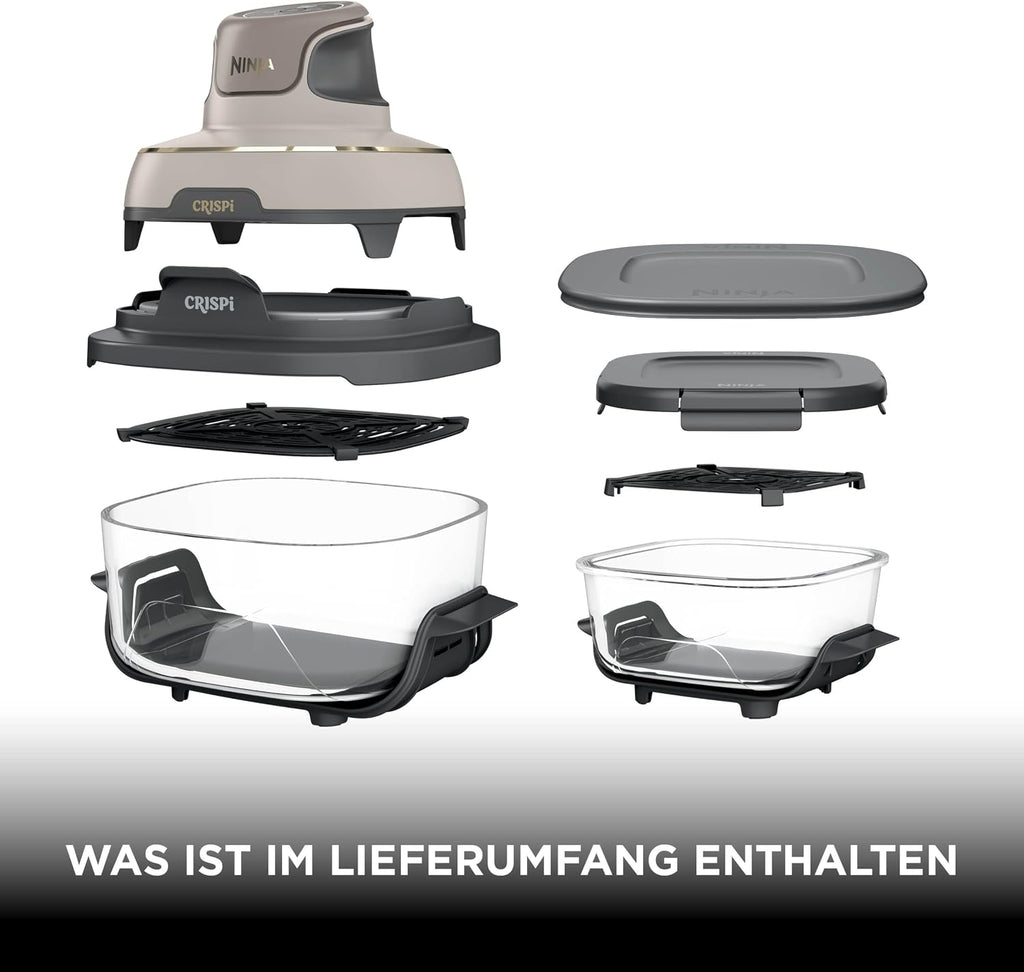 Ninja FN101EU CRISPi Heißluftfritteuse 3,8L – 4 Funktionen, PFAS-frei, Glasbehälter, 1700W, Stone Gold
