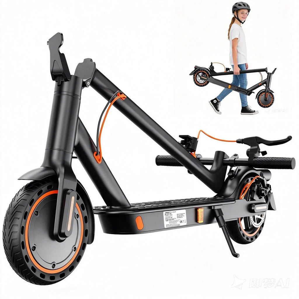 TODIMART T3 E-Scooter mit ABE, bis zu 30 km Reichweite, 8,5 Zoll Vollgummireifen, Bluetooth-App, Dual-Bremssystem, faltbar, IPX5, Schwarz/Orange**
