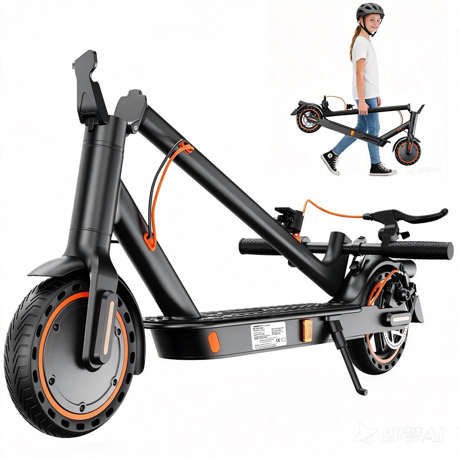 TODIMART T3 E-Scooter mit ABE, bis zu 30 km Reichweite, 8,5 Zoll Vollgummireifen, Bluetooth-App, Dual-Bremssystem, faltbar, IPX5, Schwarz/Orange**