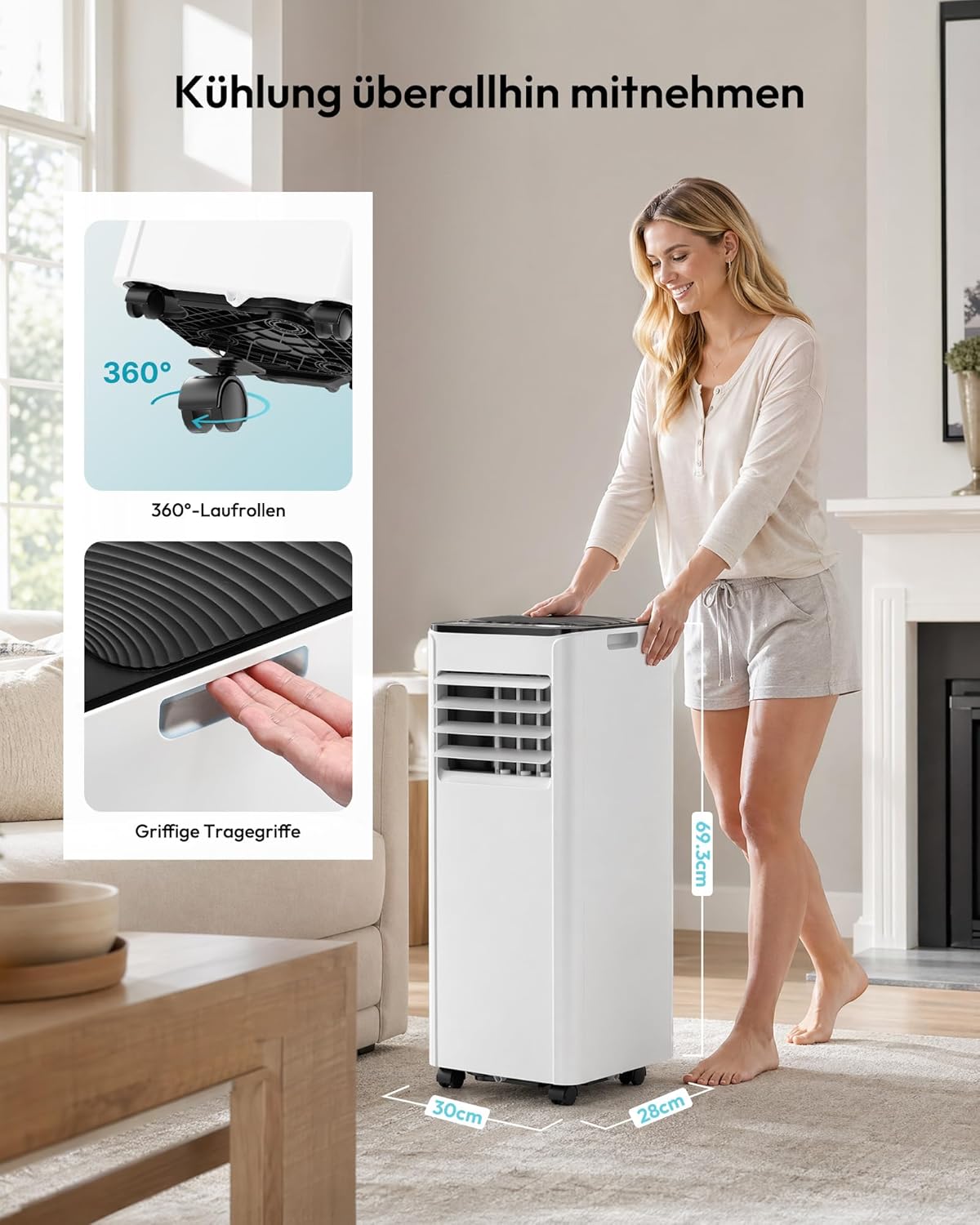 EUHOMY OL-A016FF26N2 Mobiles Klimagerät 9.000 BTU – 4-in-1, R290, EEK A, GMCC, 25m², Weiß