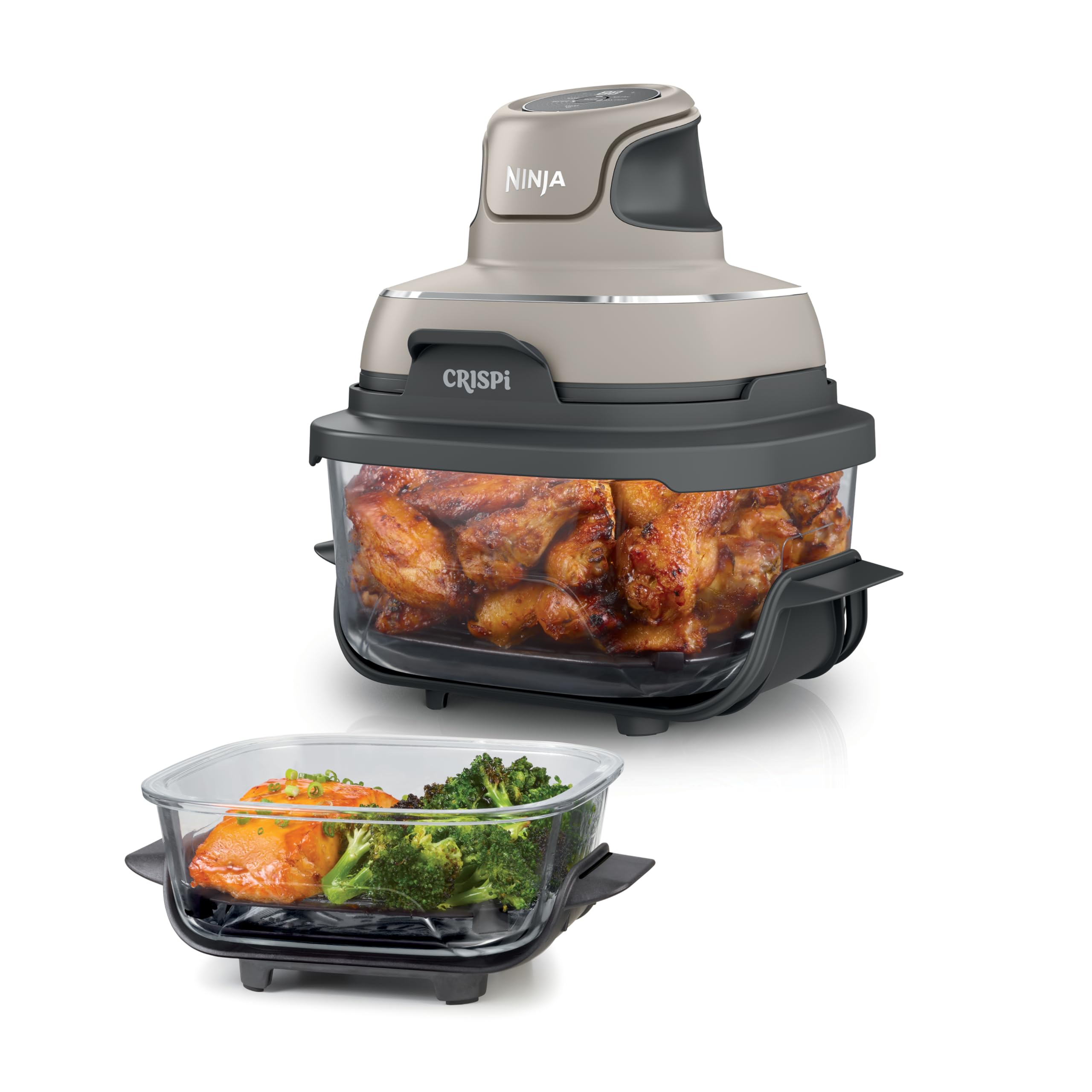 Ninja FN101EU CRISPi Heißluftfritteuse 3,8L – 4 Funktionen, PFAS-frei, Glasbehälter, 1700W, Stone Gold