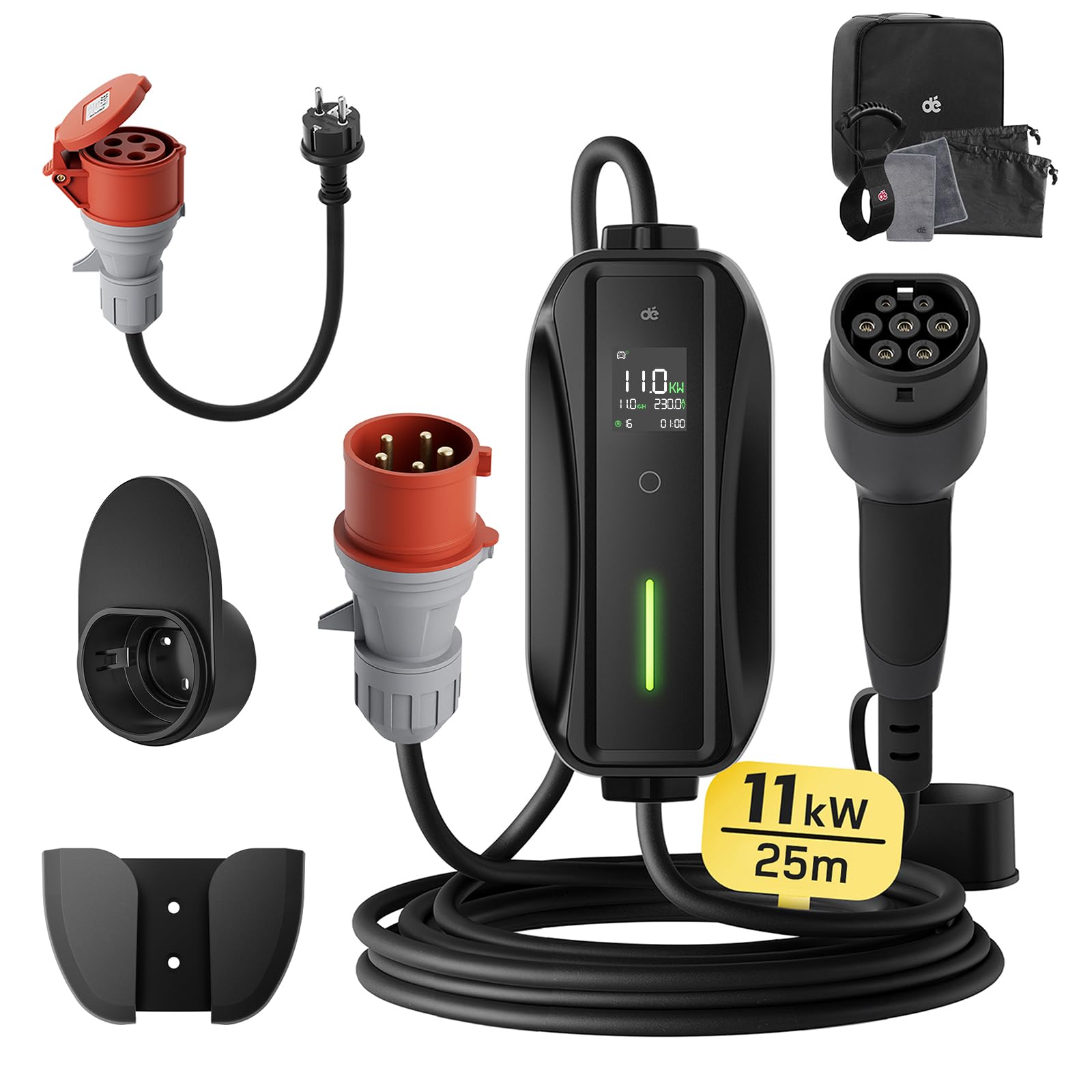 dé deDM2CEE Mobile Wallbox 11kW – Typ 2, 7m Kabel, CEE 16A, 3-phasig, 2-in-1, CE, IP-Schutz