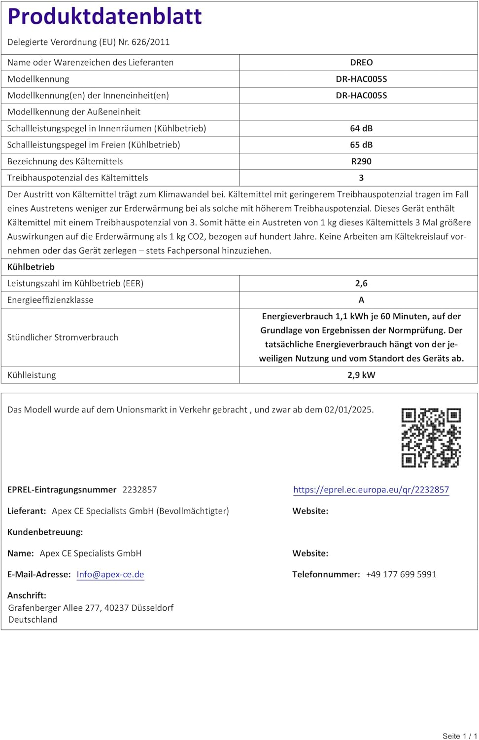 DREO AC515S Mobiles Klimagerät 10.000 BTU – 3-in-1, R290, EEK A, HEPA, Alexa, Google Home, Weiß