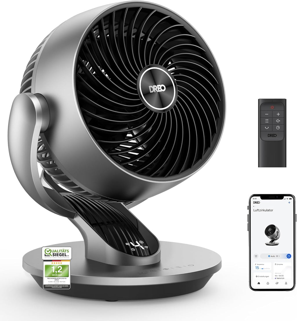 DREO CF511S DR-HAF001S Luftzirkulationsventilator – 70ft, 28,5dB, 90°+120° Oszillation, WiFi, Alexa, Silber
