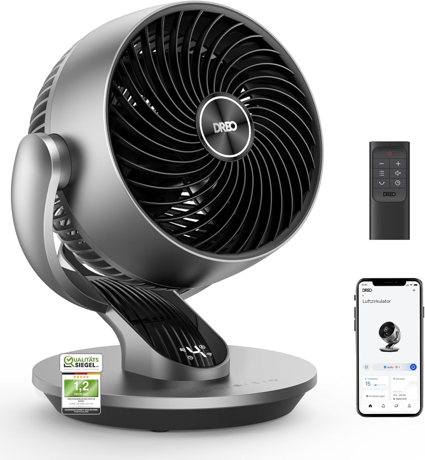 DREO CF511S DR-HAF001S Luftzirkulationsventilator – 70ft, 28,5dB, 90°+120° Oszillation, WiFi, Alexa, Silber