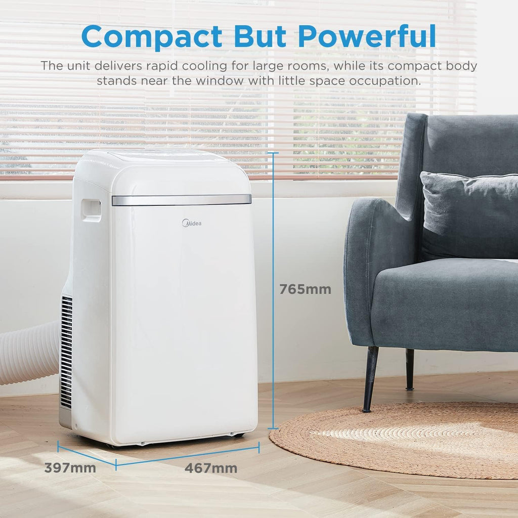 Midea MPD-12CRN7 Mobiles Klimagerät 12.000 BTU – 3-in-1, R290, EEK A, Follow-Me, 45m², Weiß