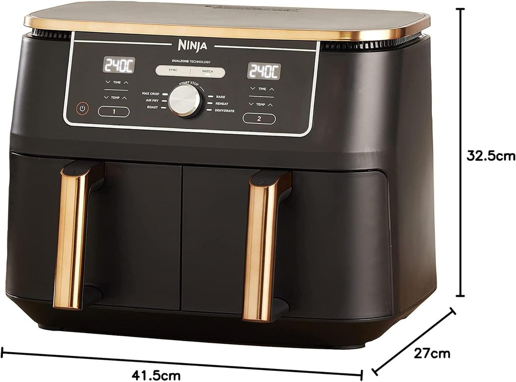 Ninja AF400EUCP Foodi MAX Dual Zone Heißluftfritteuse 9,5L – 6 Funktionen, 2470W, Kupfer/Schwarz