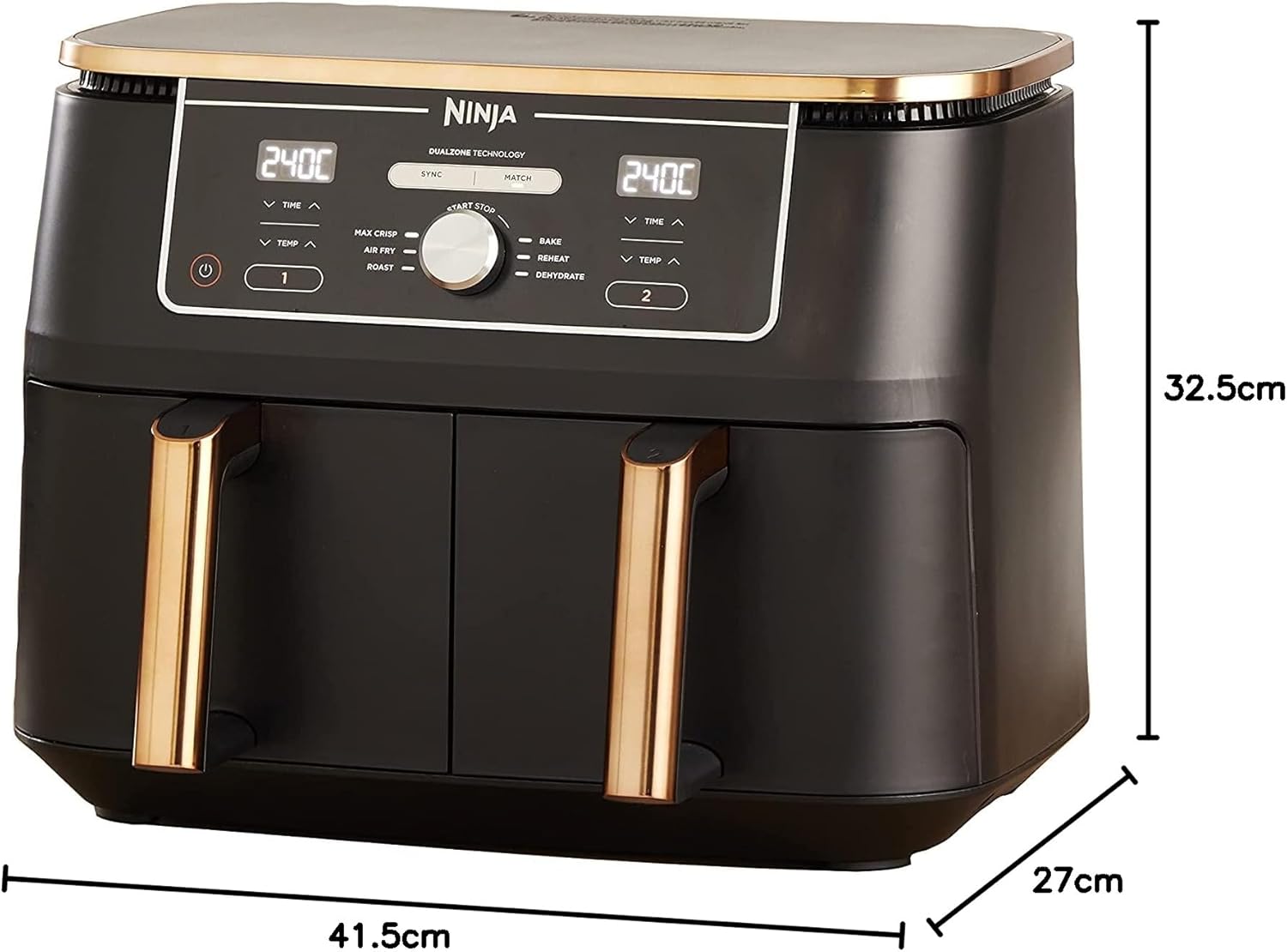 Ninja AF400EUCP Foodi MAX Dual Zone Heißluftfritteuse 9,5L – 6 Funktionen, 2470W, Kupfer/Schwarz