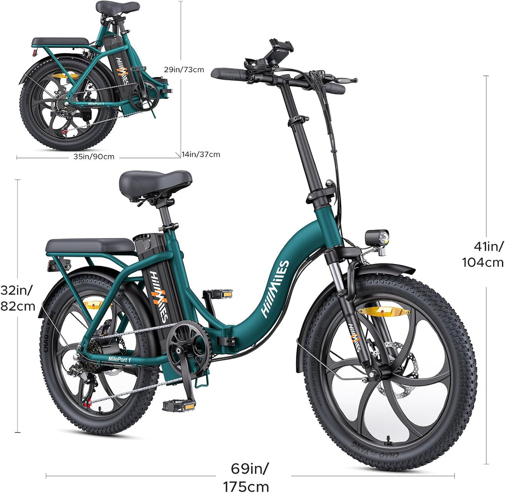 HillMiles MilePort 1 E-Bike klappbar 250W – 36V/13Ah, 100km, 7-Gang, Dual-Federung, 20", Grün