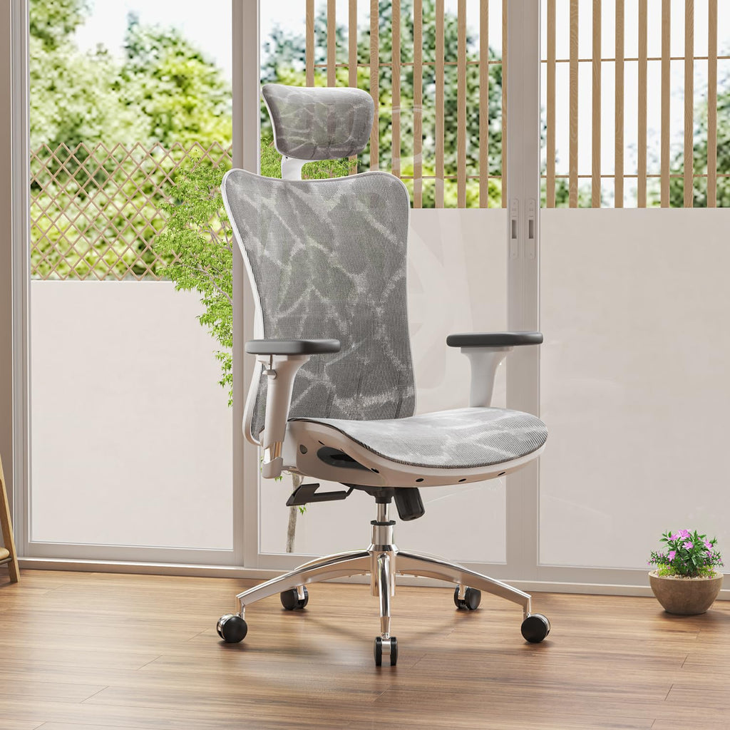 SIHOO M57 Ergonomischer Bürostuhl, 3D-Armlehnen, Mesh, Kopfstütze, bis 150 kg, Schwarz