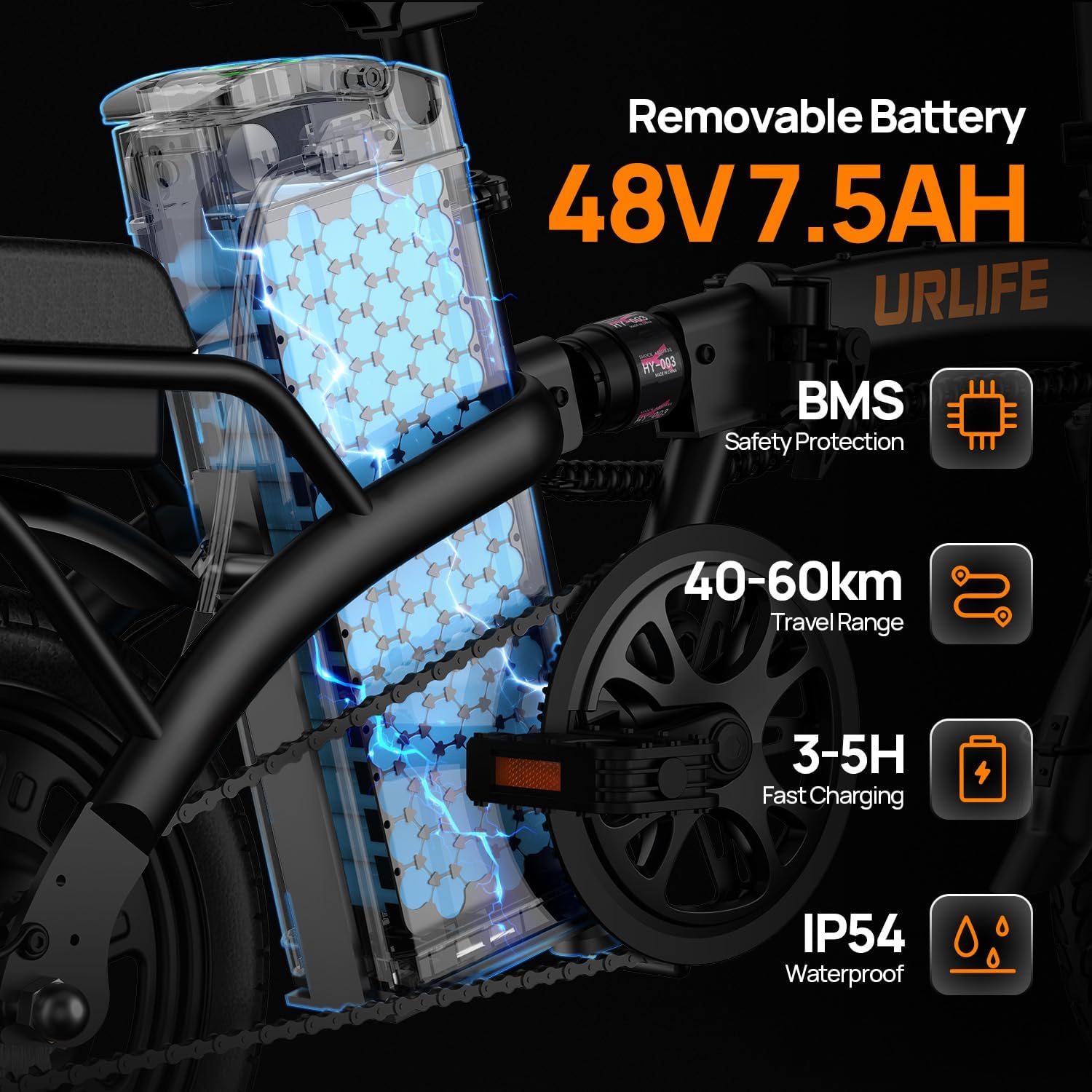 URLIFE F1L Klapp-E-Bike 250W – 48V/7,5Ah, 60km, Pedelec, IP54, Dual-Federung, 14", Schwarz