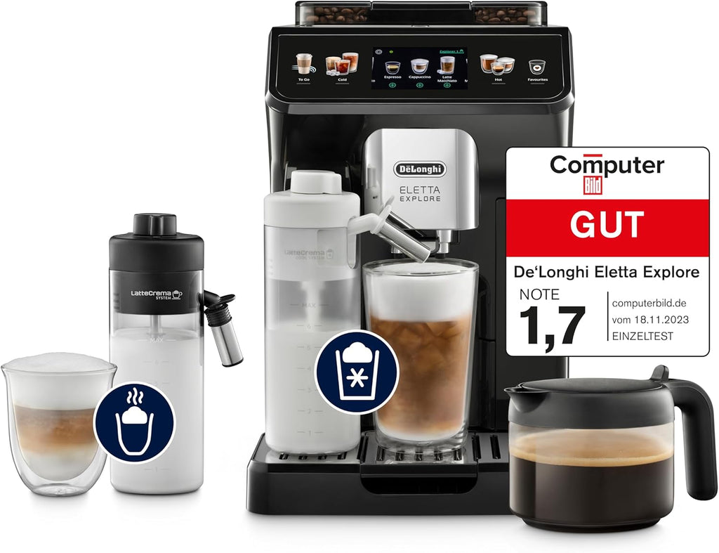De'Longhi Eletta Explore ECAM452.57.G Kaffeevollautomat – 40+ Getränke, LatteCrema Hot & Cool, TFT, Grau
