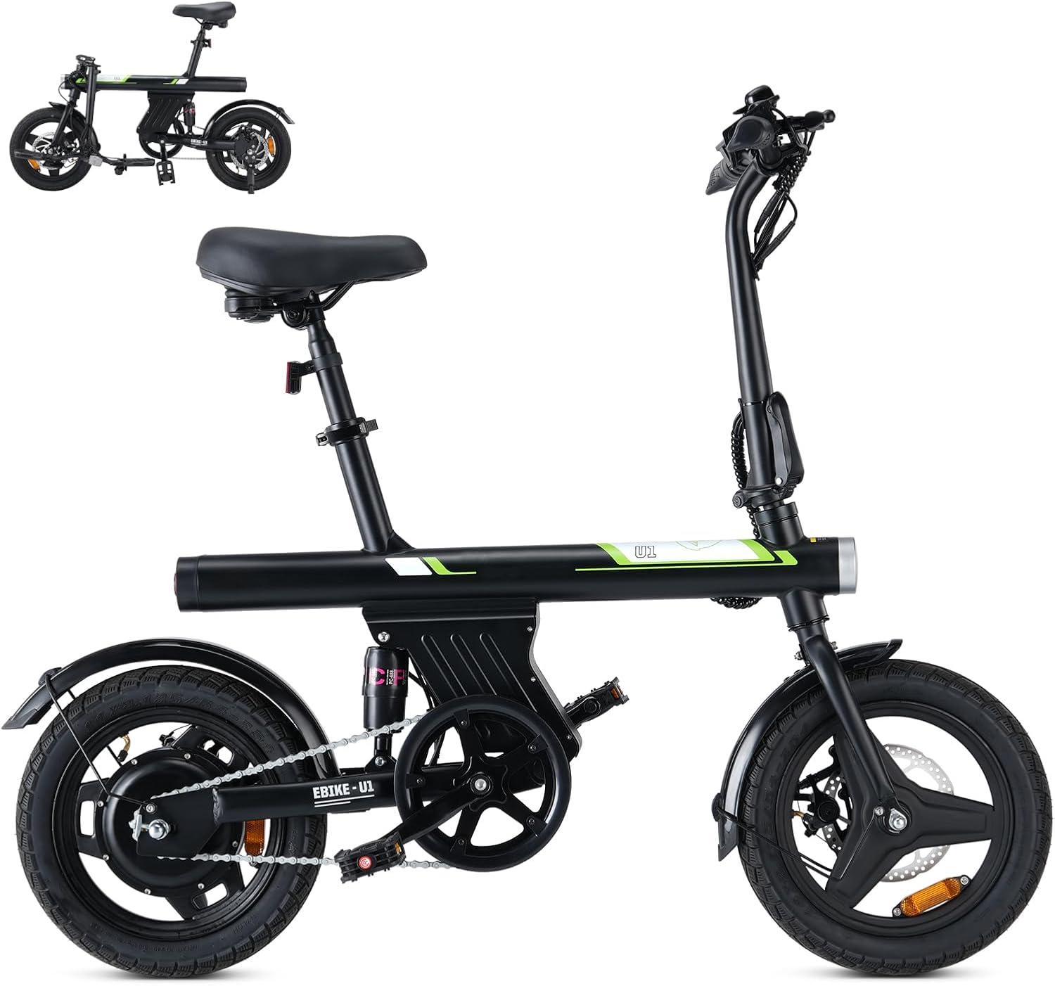 Finbike U1 Klapp-E-Bike 250W – 7-Gang, Pedelec, 14", Scheibenbremsen, LCD-Display, 120kg, Schwarz