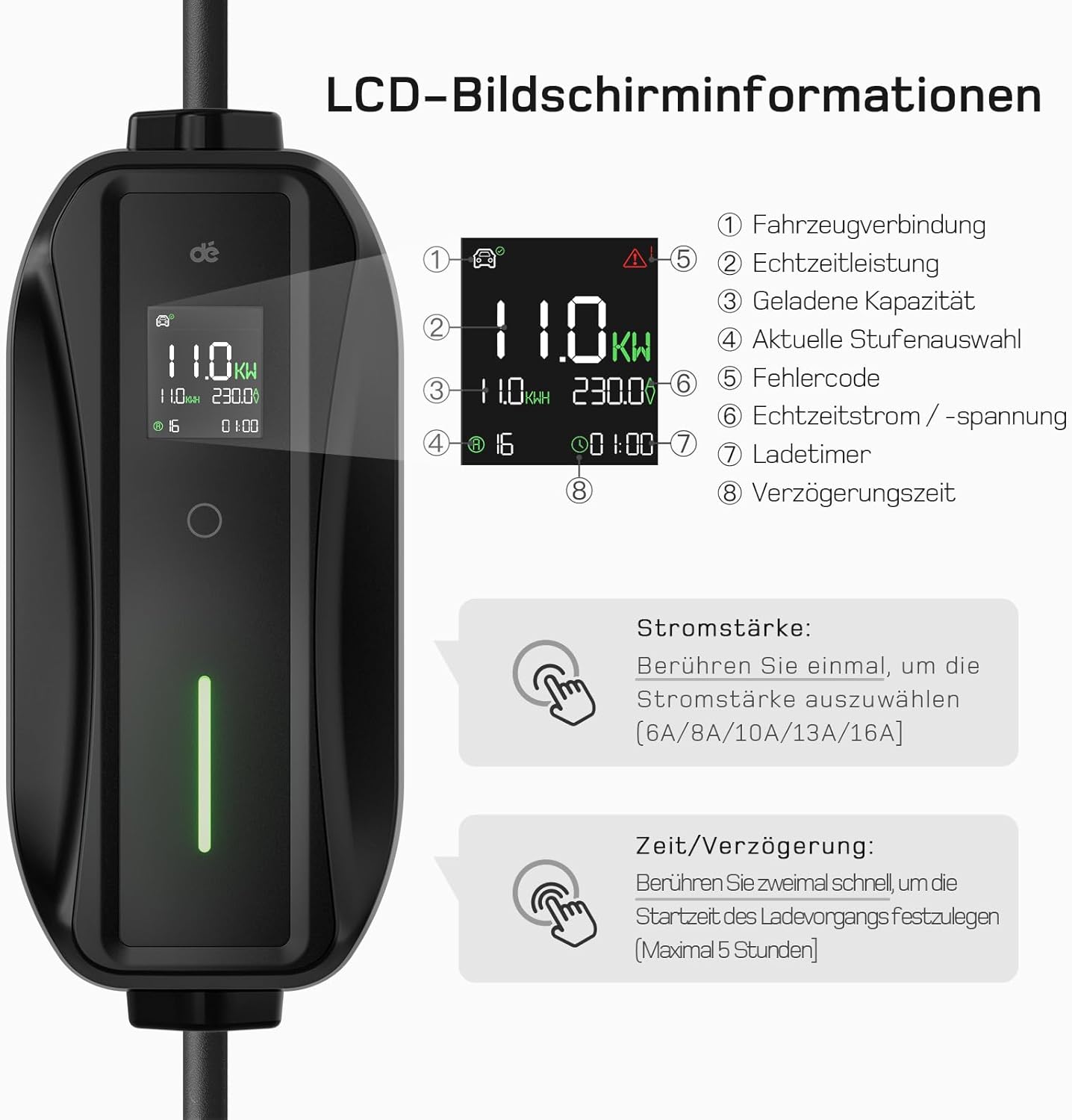 dé deDM2CEE Mobile Wallbox 11kW – Typ 2, 7m Kabel, CEE 16A, 3-phasig, 2-in-1, CE, IP-Schutz