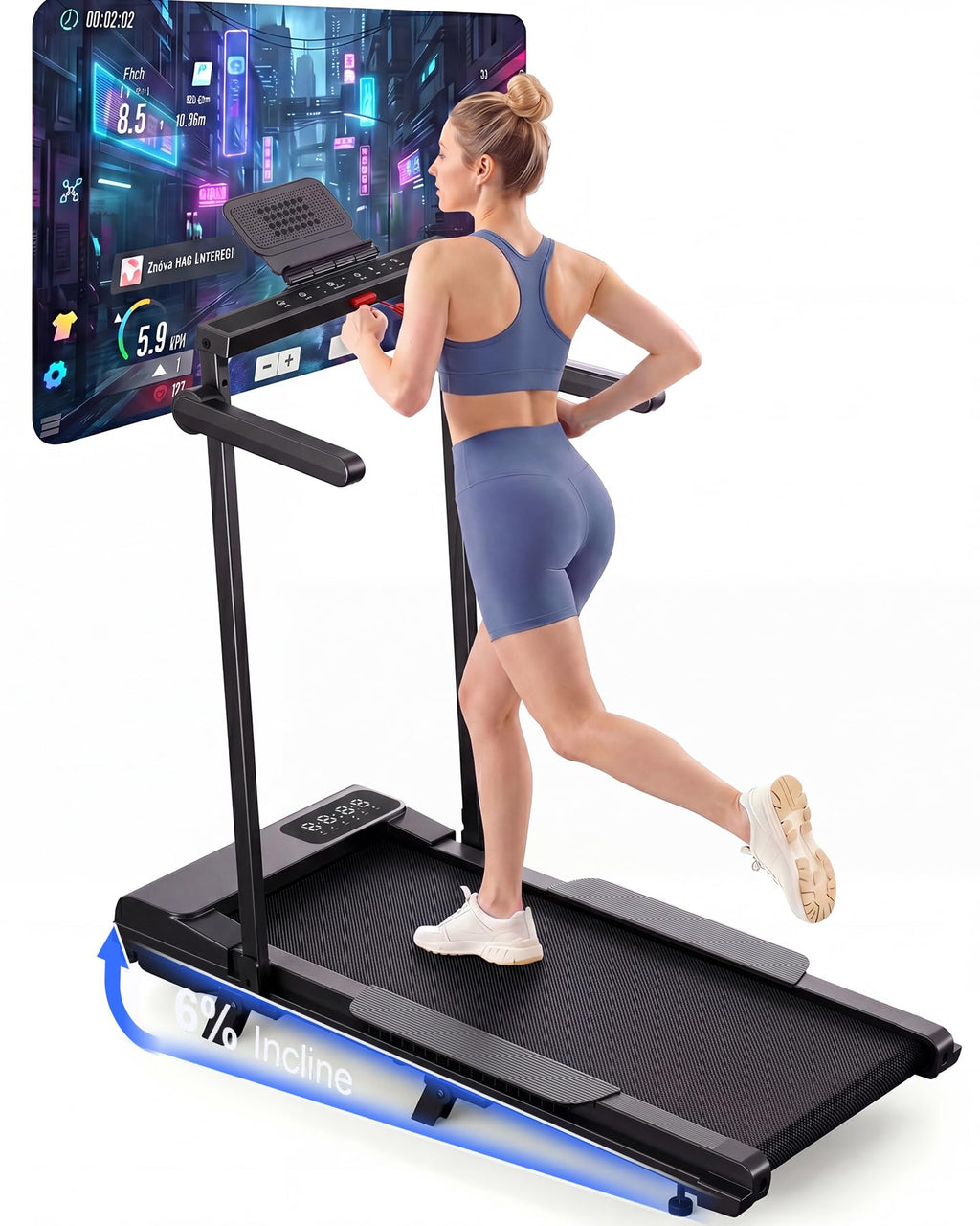 Superun WP06 Laufband 6% Neigung – 16,8 km/h, 136kg, 2,5 PS, KI-Training, App, 40x90cm, Schwarz
