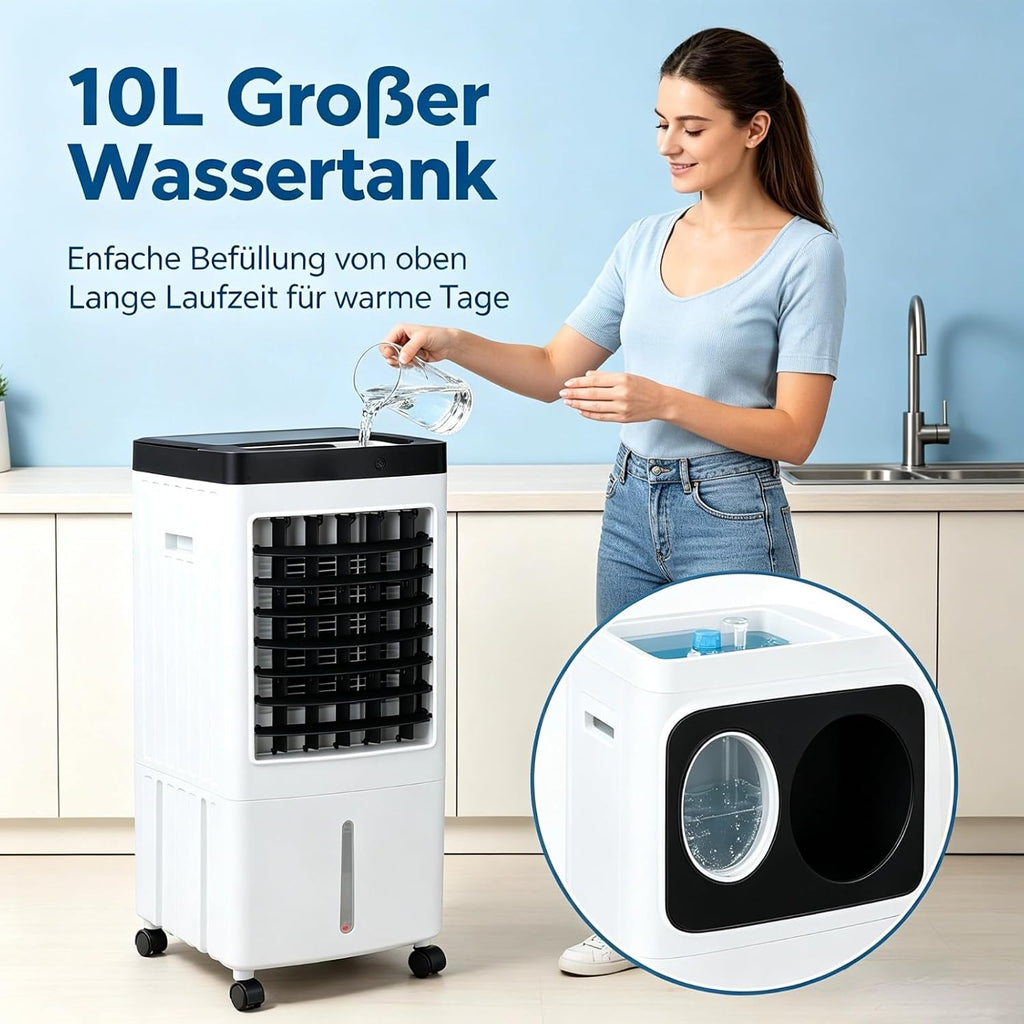 VINGVO x7c29edoga-12 Mobiler Luftkühler 3-in-1 – 6-10L Tank, Eispack, 65W, 30dB, Schwenkfunktion, Timer, Fernbedienung