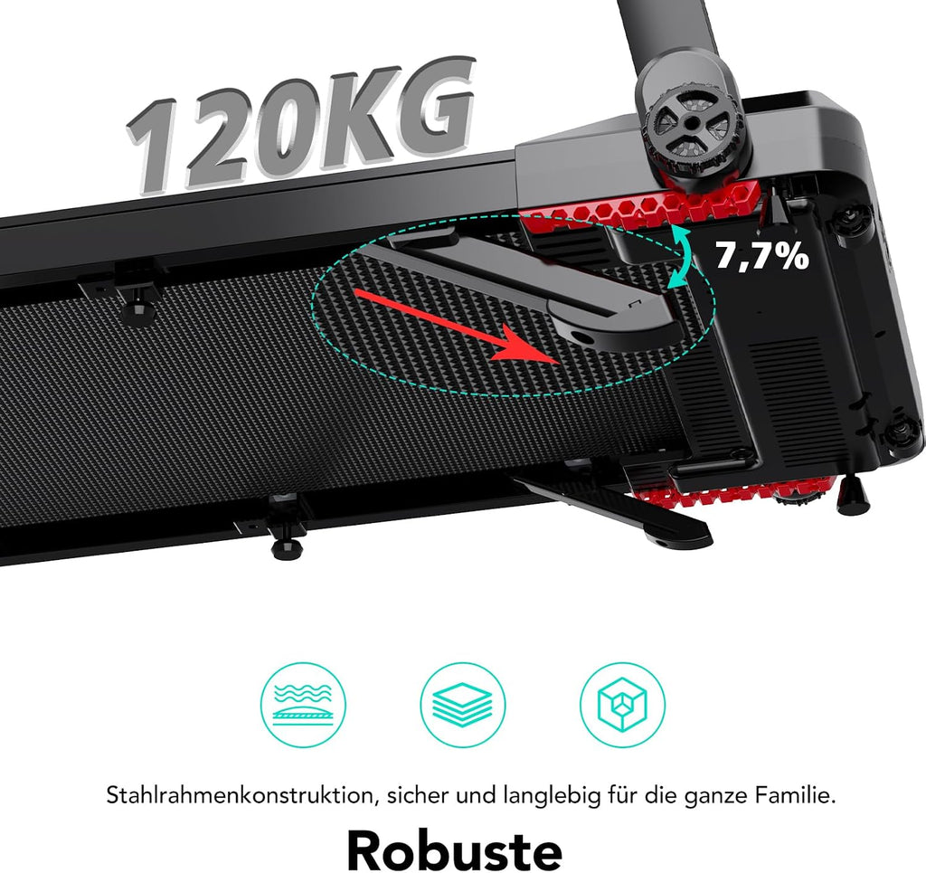 CITYSPORTS CS-WP9 Laufband klappbar 1400W – Bluetooth, 12 km/h, 110kg, LED, 360° Tablet-Halter, Schwarz