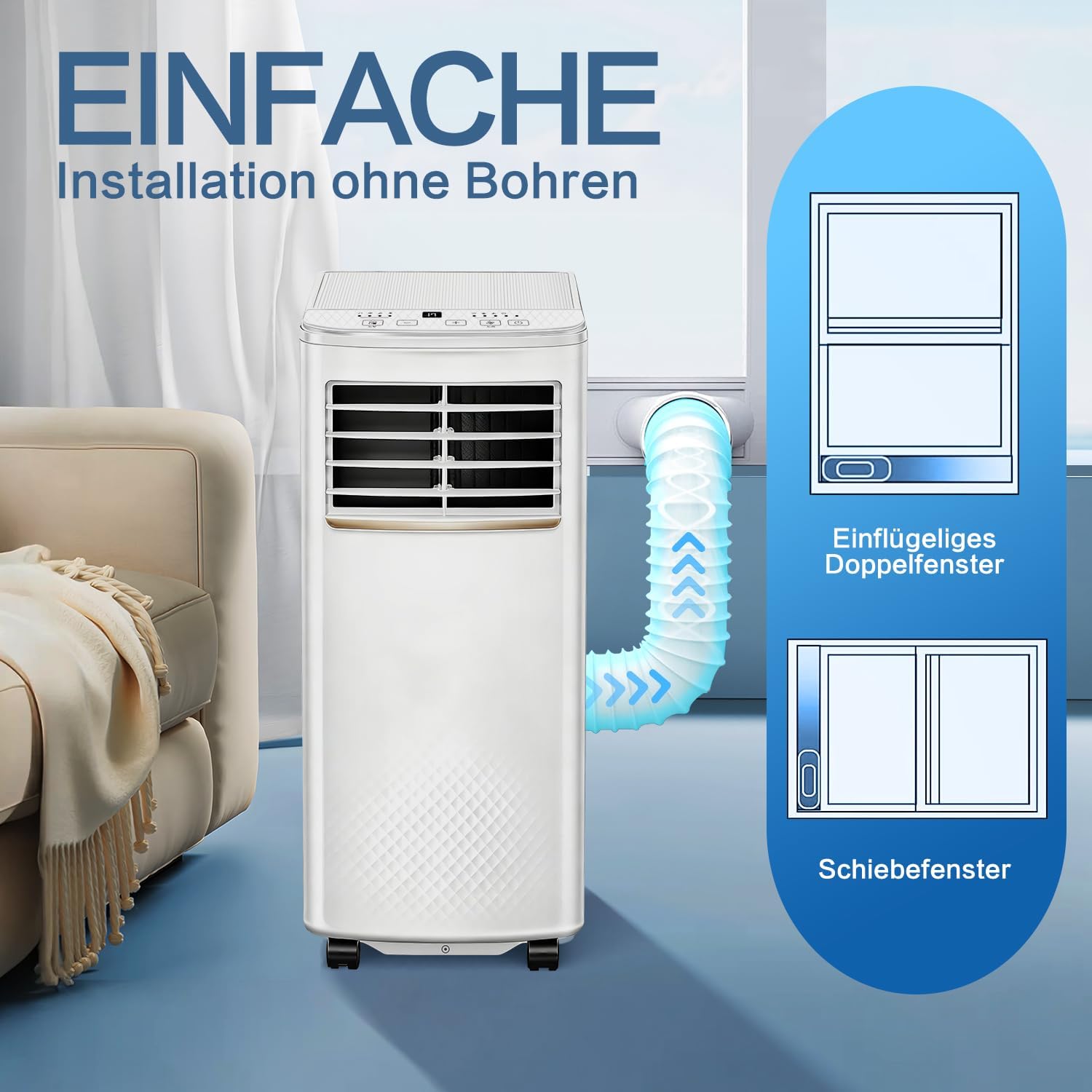 4-in-1 Mobile Air Conditioner, 7000 BTU Mobile Air Conditioner with Cooling, Air Circulation, Dehumidification, Portable Air Conditioner with Remote Control, Exhaust Hose, Sleep Mode, 2.1 kW for Rooms