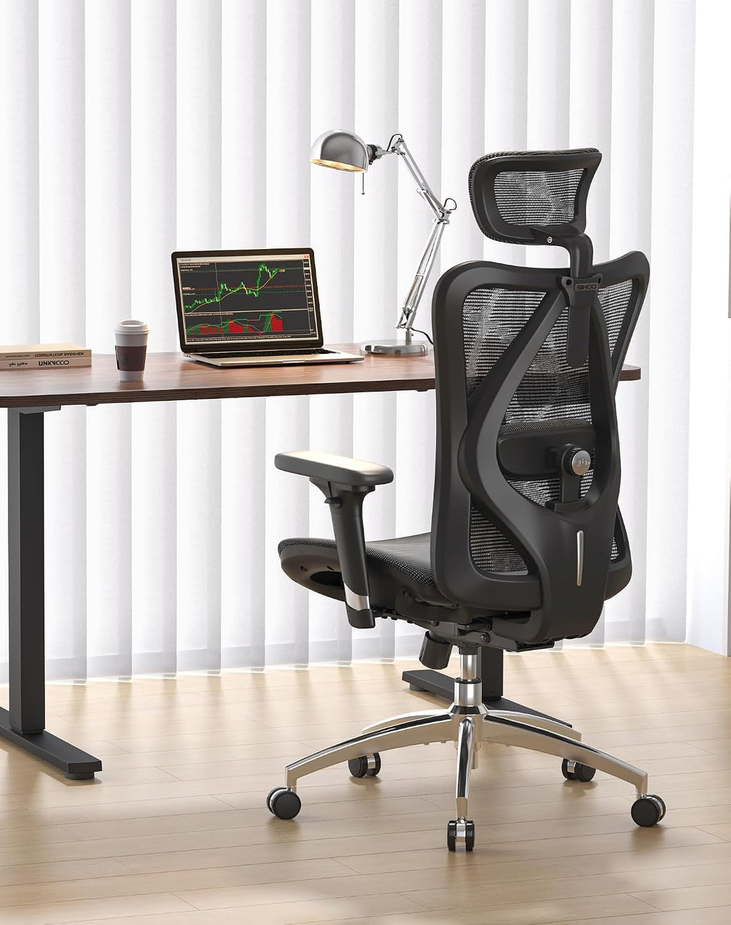 SIHOO M57 Ergonomischer Bürostuhl, 3D-Armlehnen, Mesh, Kopfstütze, bis 150 kg, Schwarz