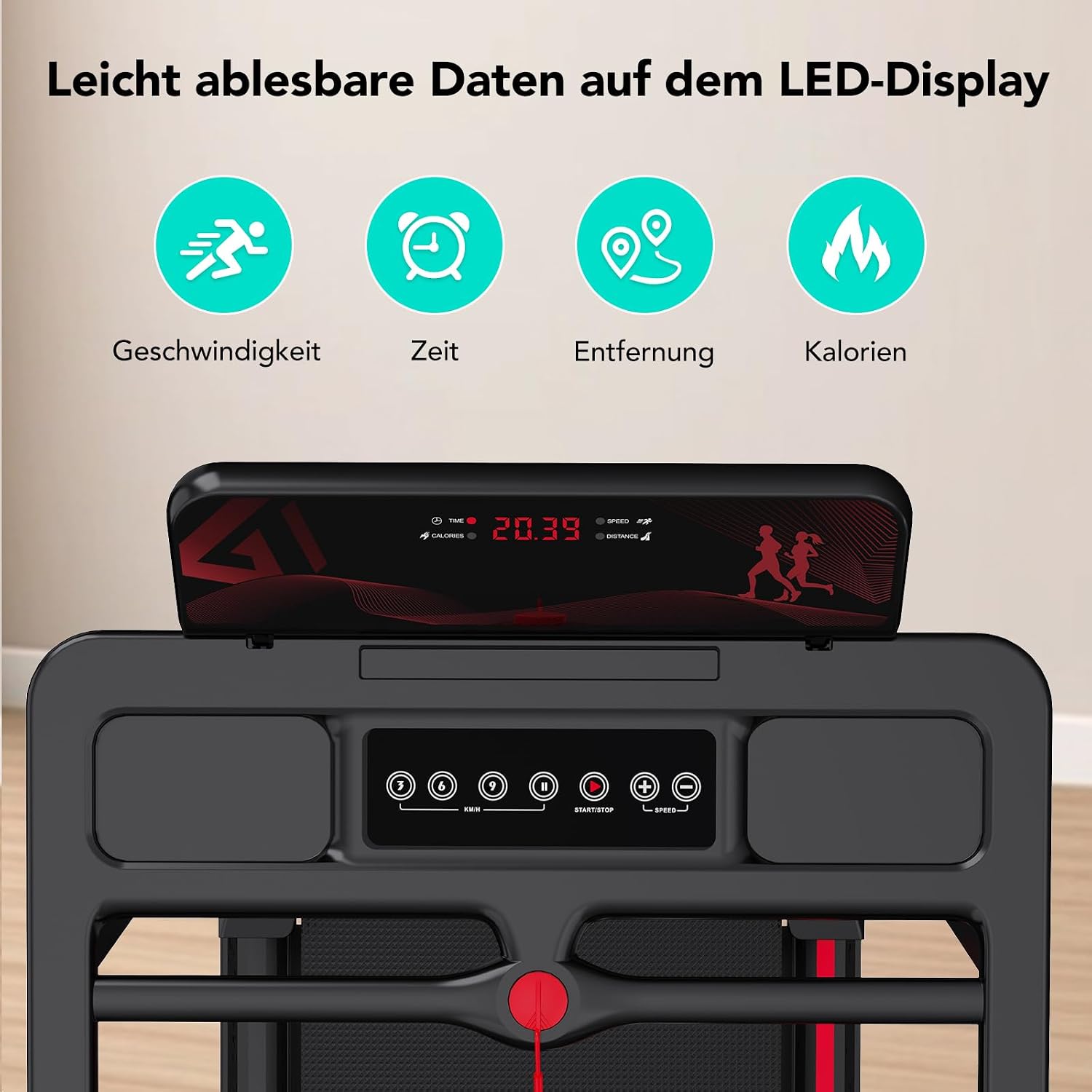 CITYSPORTS CS-WP9 Laufband klappbar 1400W – Bluetooth, 12 km/h, 110kg, LED, 360° Tablet-Halter, Schwarz