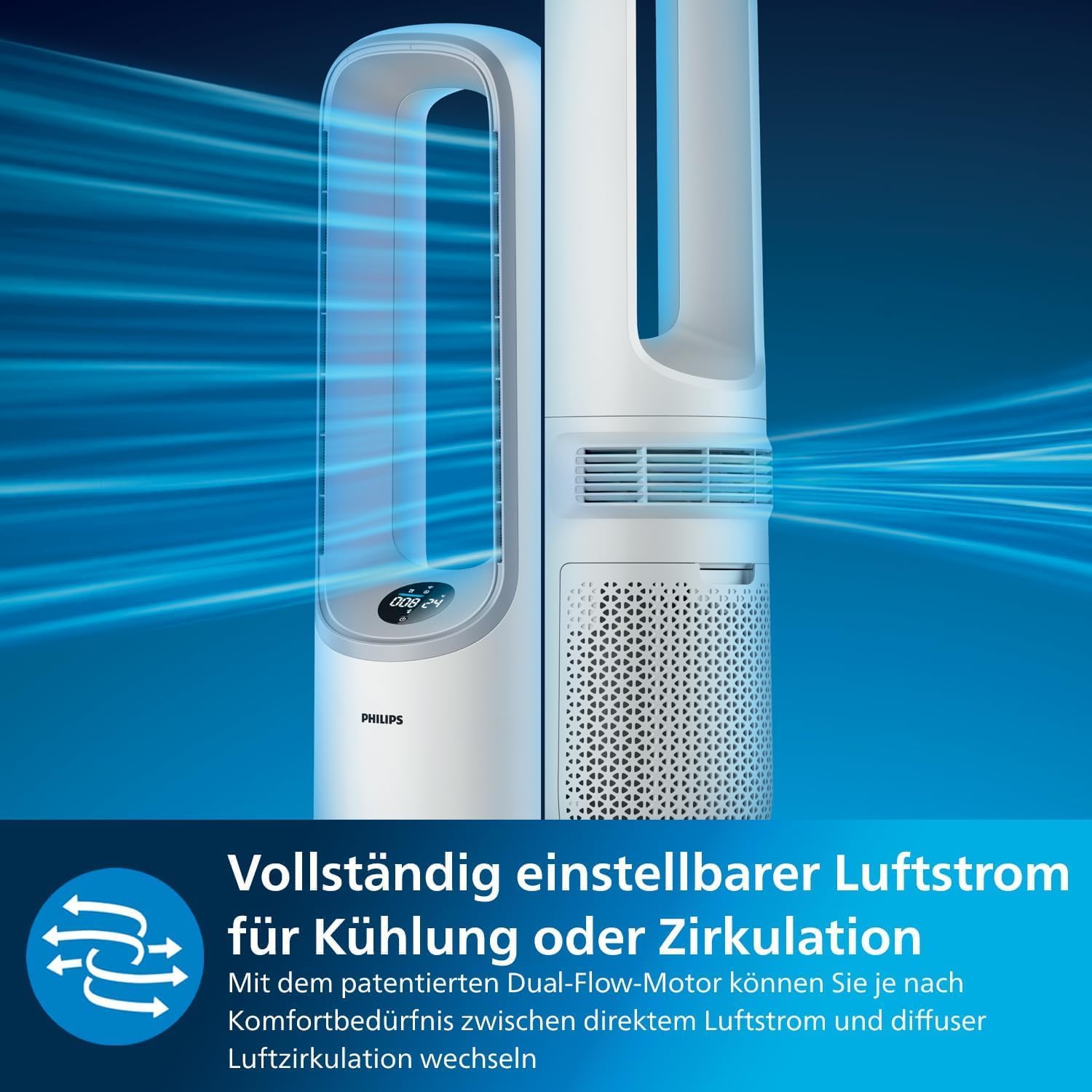 Philips AMF765/10 2-in-1 Luftreiniger & Ventilator 70m² – NanoProtect HEPA, 270m³/h, 20dB, KI, Alexa, Weiß