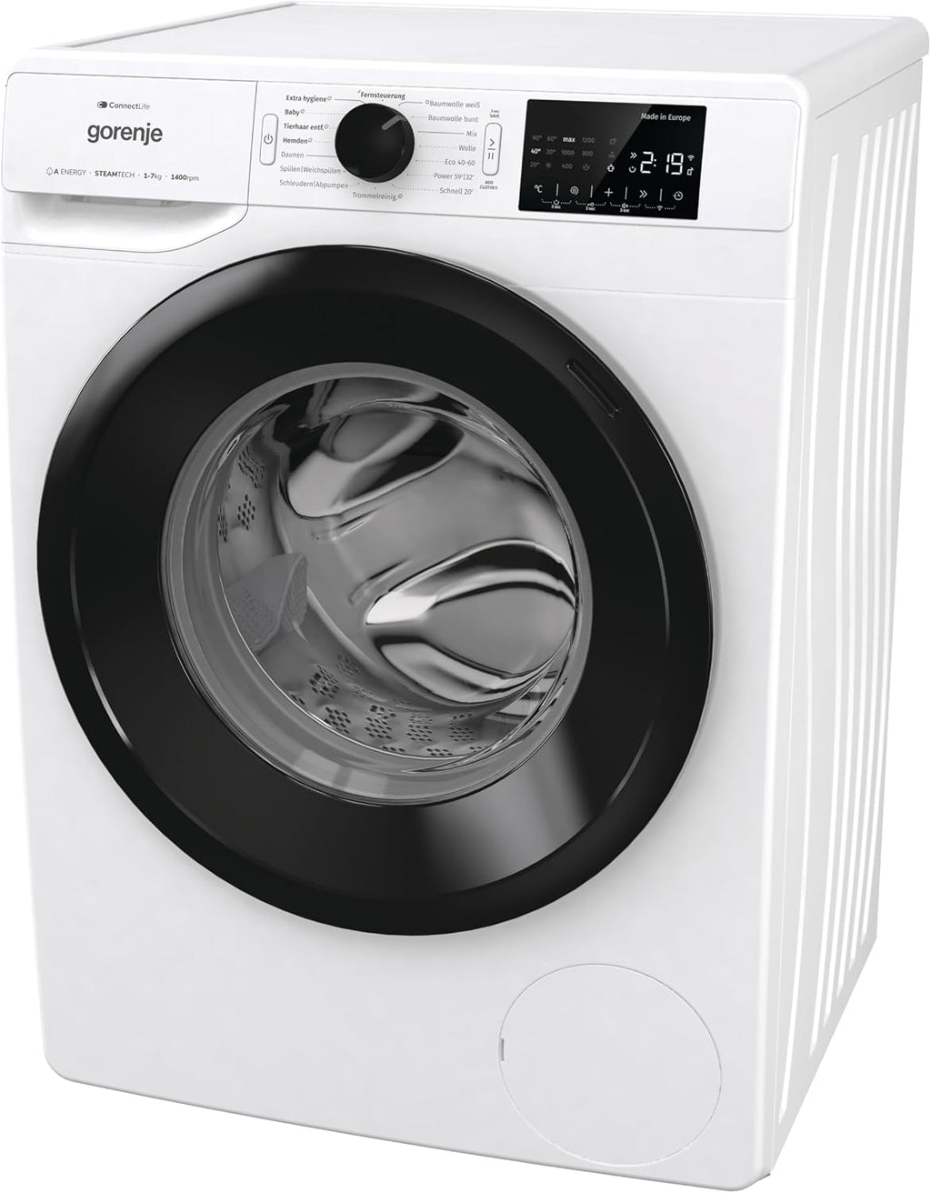 Gorenje WPNEI74A1TS Waschmaschine 7kg – Dampf, ConnectLife App, 1400 U/min, AquaStop, EEK A-10%, Weiß
