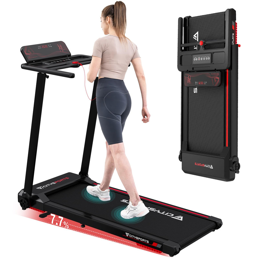 CITYSPORTS CS-WP9 Laufband klappbar 1400W – Bluetooth, 12 km/h, 110kg, LED, 360° Tablet-Halter, Schwarz