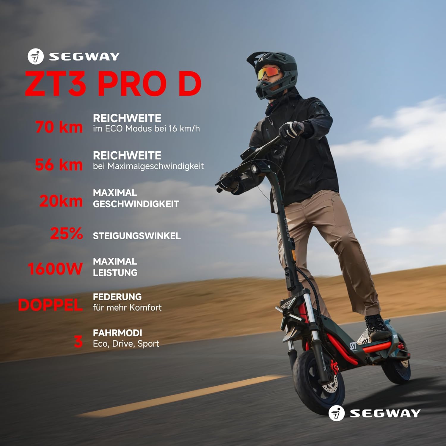 Segway-Ninebot ZT3 Pro D E-Scooter, bis zu 70 km Reichweite, 11 Zoll Offroad-Reifen, Vollfederung, Flash Charge, Apple Find My, faltbar, Schwarz**