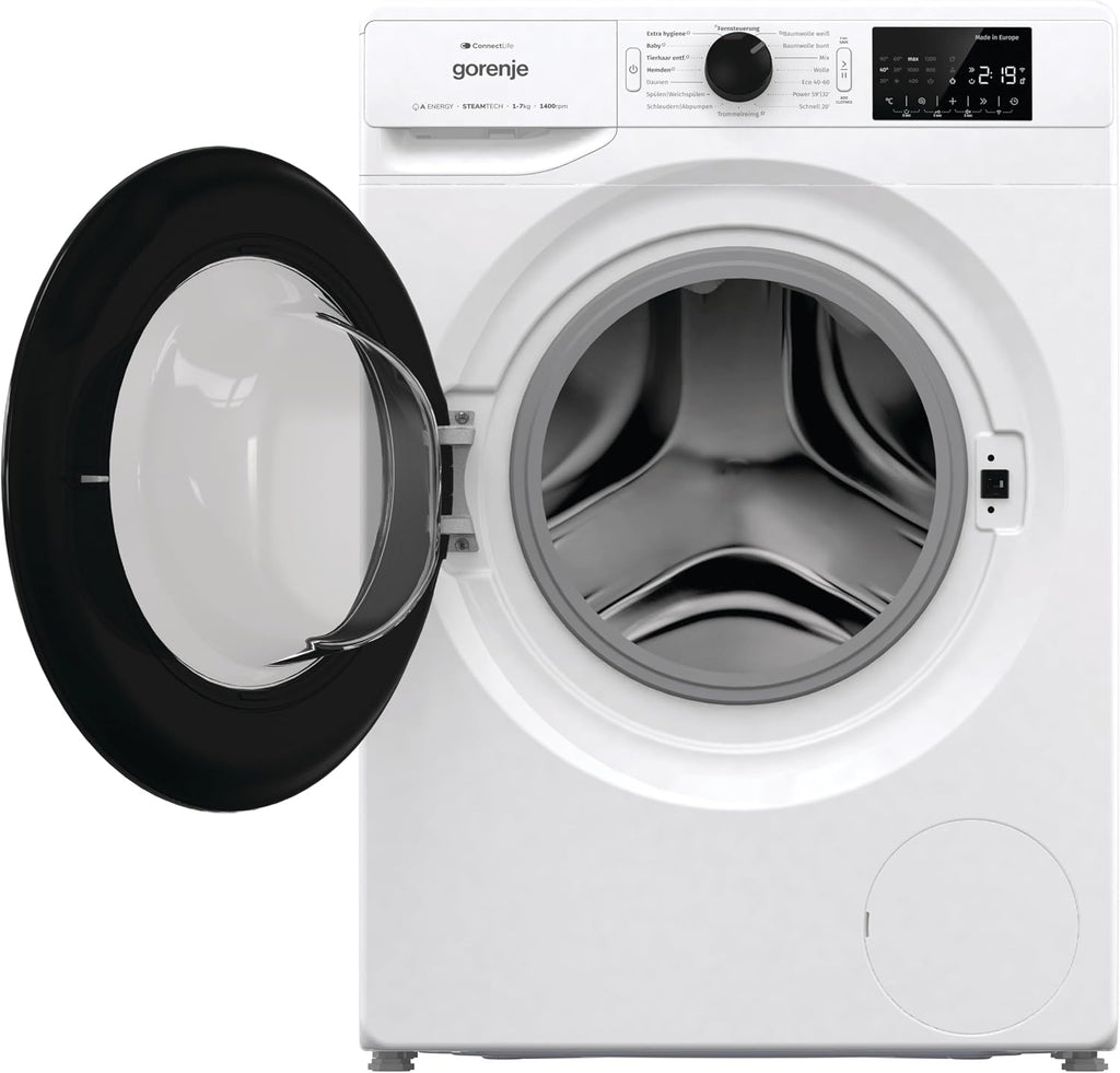 Gorenje WPNEI74A1TS Waschmaschine 7kg – Dampf, ConnectLife App, 1400 U/min, AquaStop, EEK A-10%, Weiß