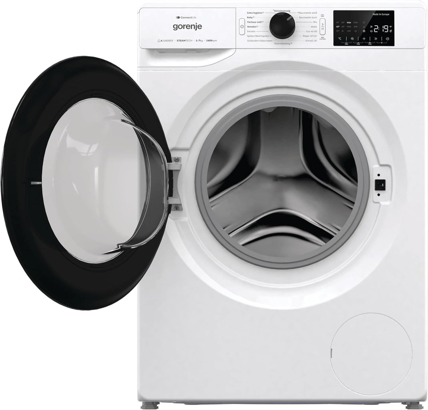 Gorenje WPNEI74A1TS Waschmaschine 7kg – Dampf, ConnectLife App, 1400 U/min, AquaStop, EEK A-10%, Weiß