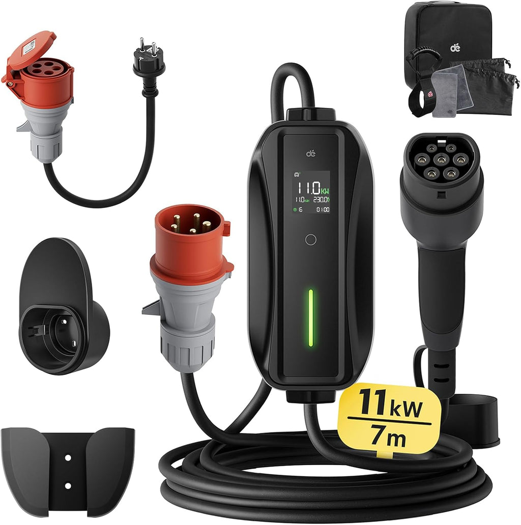 dé deDM2CEE Mobile Wallbox 11kW – Typ 2, 7m Kabel, CEE 16A, 3-phasig, 2-in-1, CE, IP-Schutz