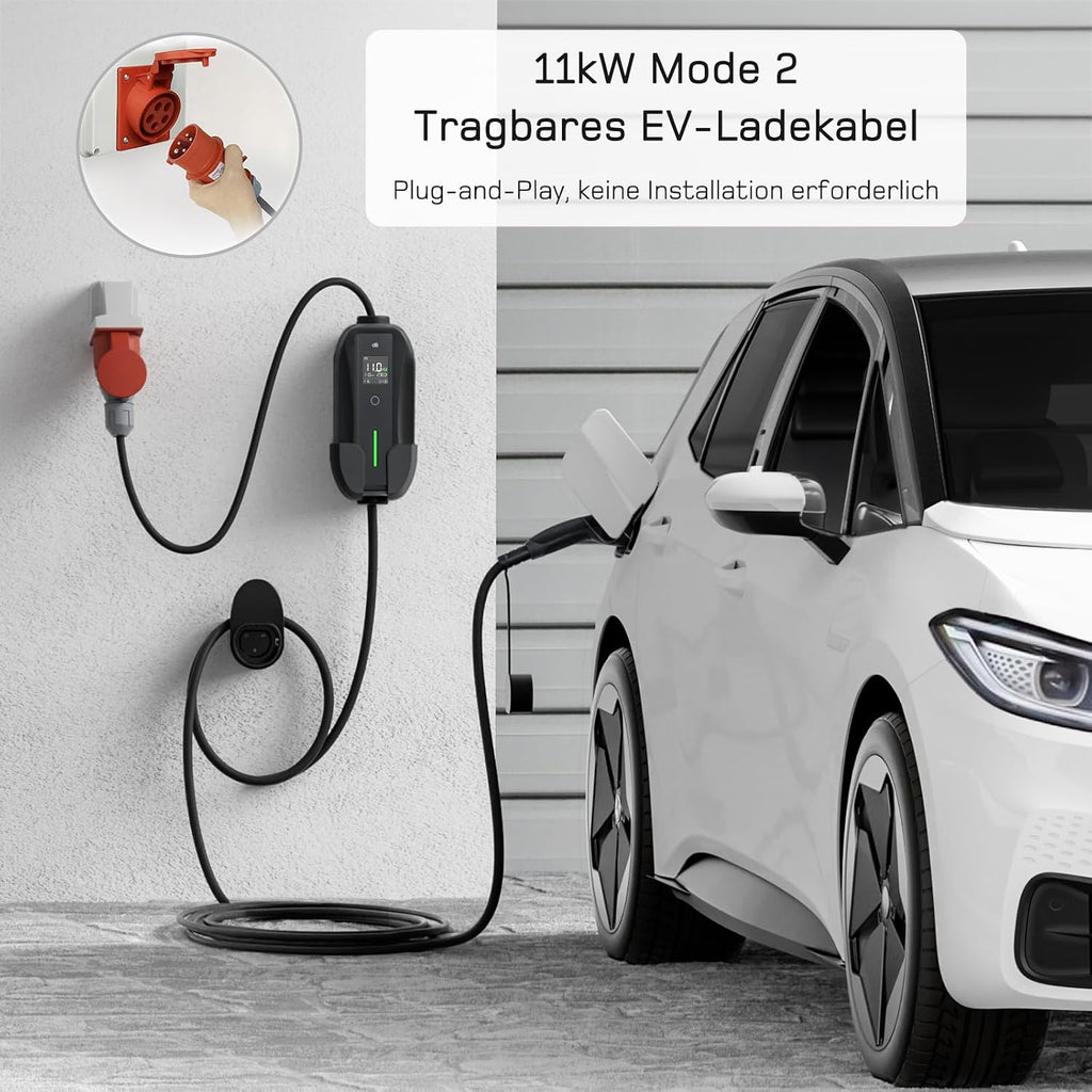 dé deDM2CEE Mobile Wallbox 11kW – Typ 2, 7m Kabel, CEE 16A, 3-phasig, 2-in-1, CE, IP-Schutz