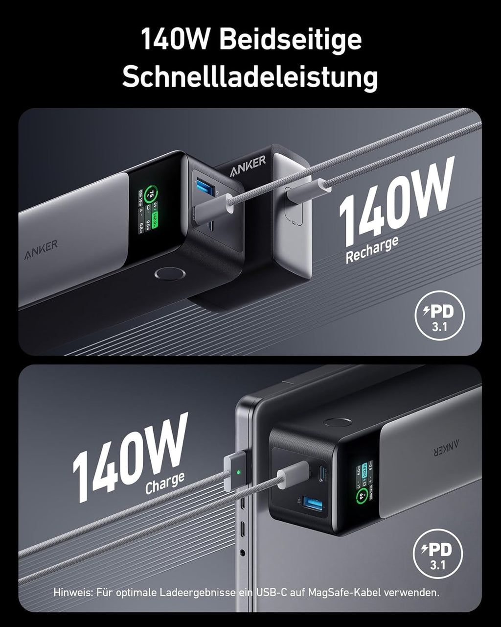 Anker 737 PowerCore 24K Powerbank 24.000 mAh, 140W, USB-C, Fast Charging, Schwarz
