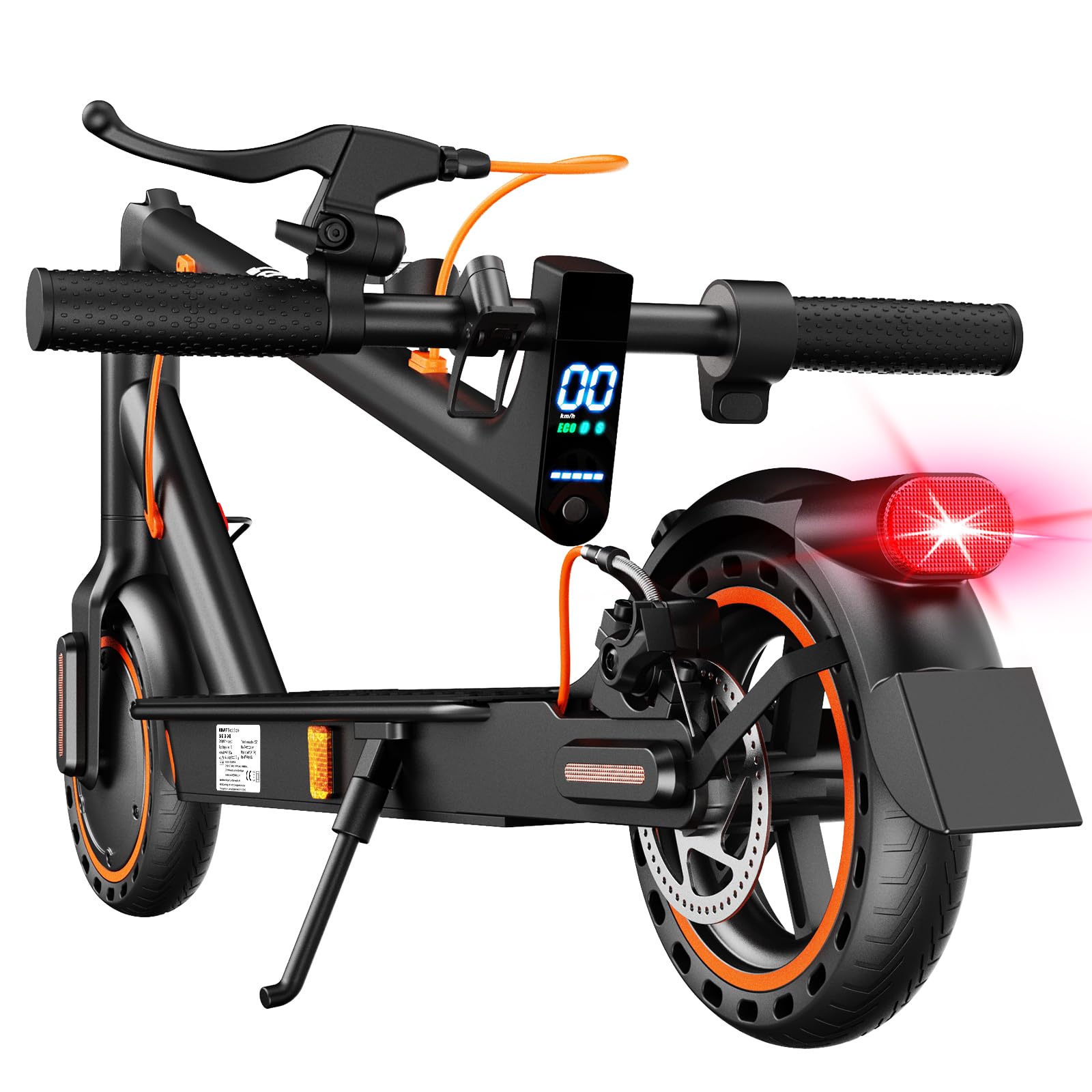 TODIMART T3 E-Scooter mit ABE, bis zu 30 km Reichweite, 8,5 Zoll Vollgummireifen, Bluetooth-App, Dual-Bremssystem, faltbar, IPX5, Schwarz/Orange**