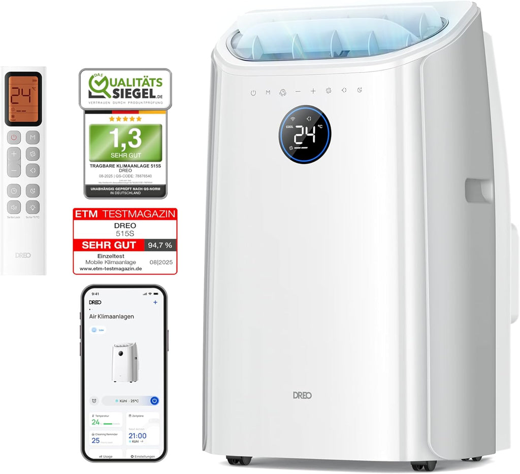 DREO AC515S Mobiles Klimagerät 10.000 BTU – 3-in-1, R290, EEK A, HEPA, Alexa, Google Home, Weiß