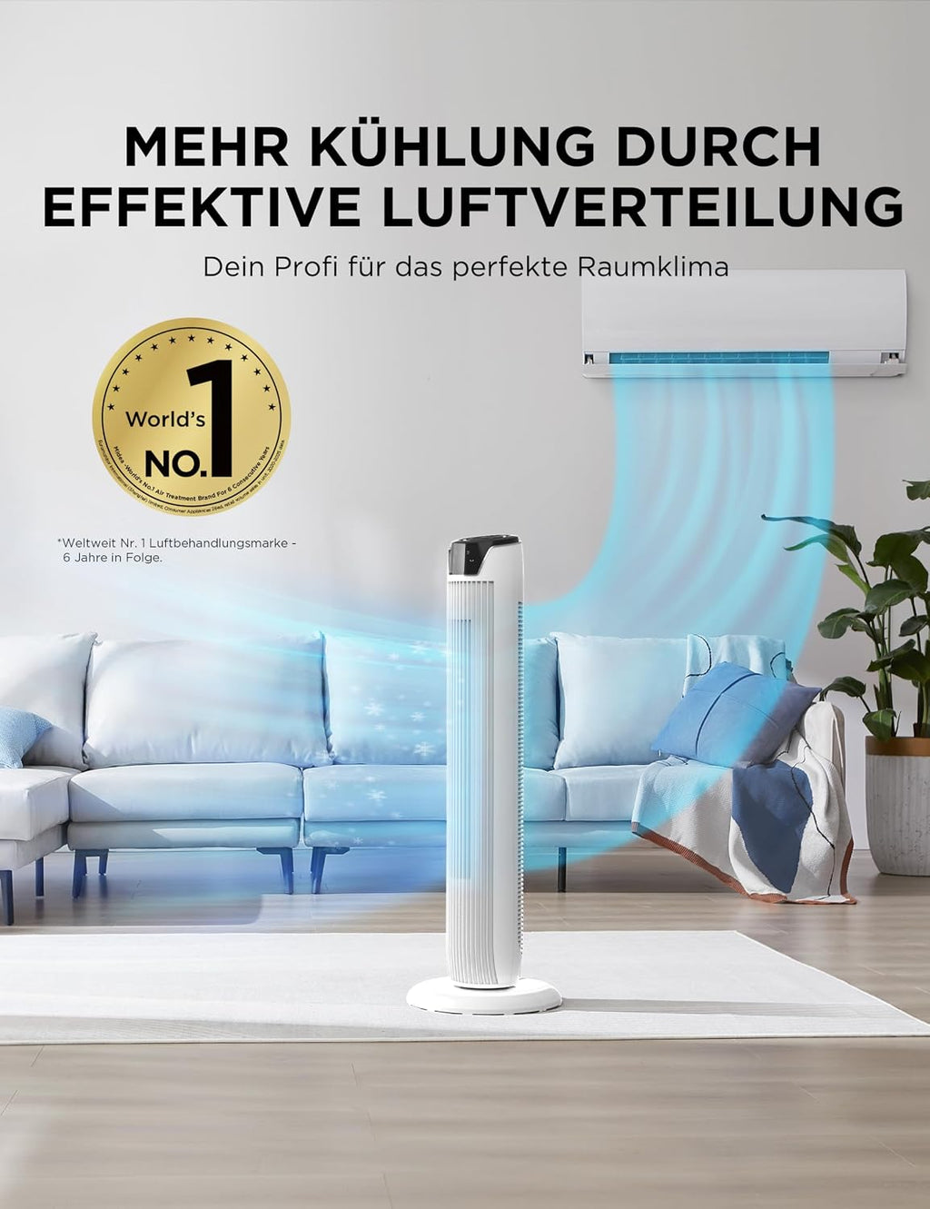 Midea FZ10-17JR Turmventilator 91,8cm – 45W, 330m³/h, 90° Oszillation, 3 Modi, 38dB, 7h Timer, Weiß