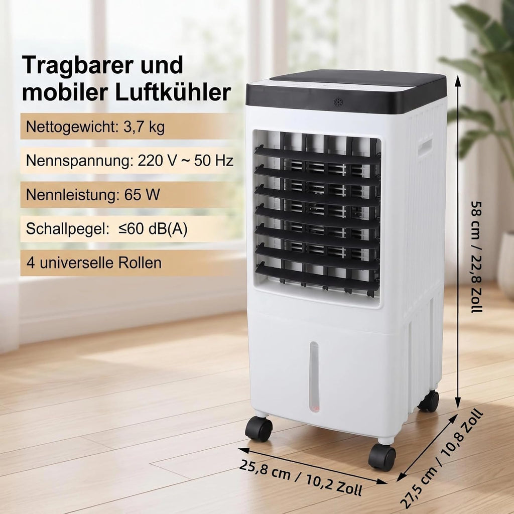 VINGVO x7c29edoga-12 Mobiler Luftkühler 3-in-1 – 6-10L Tank, Eispack, 65W, 30dB, Schwenkfunktion, Timer, Fernbedienung