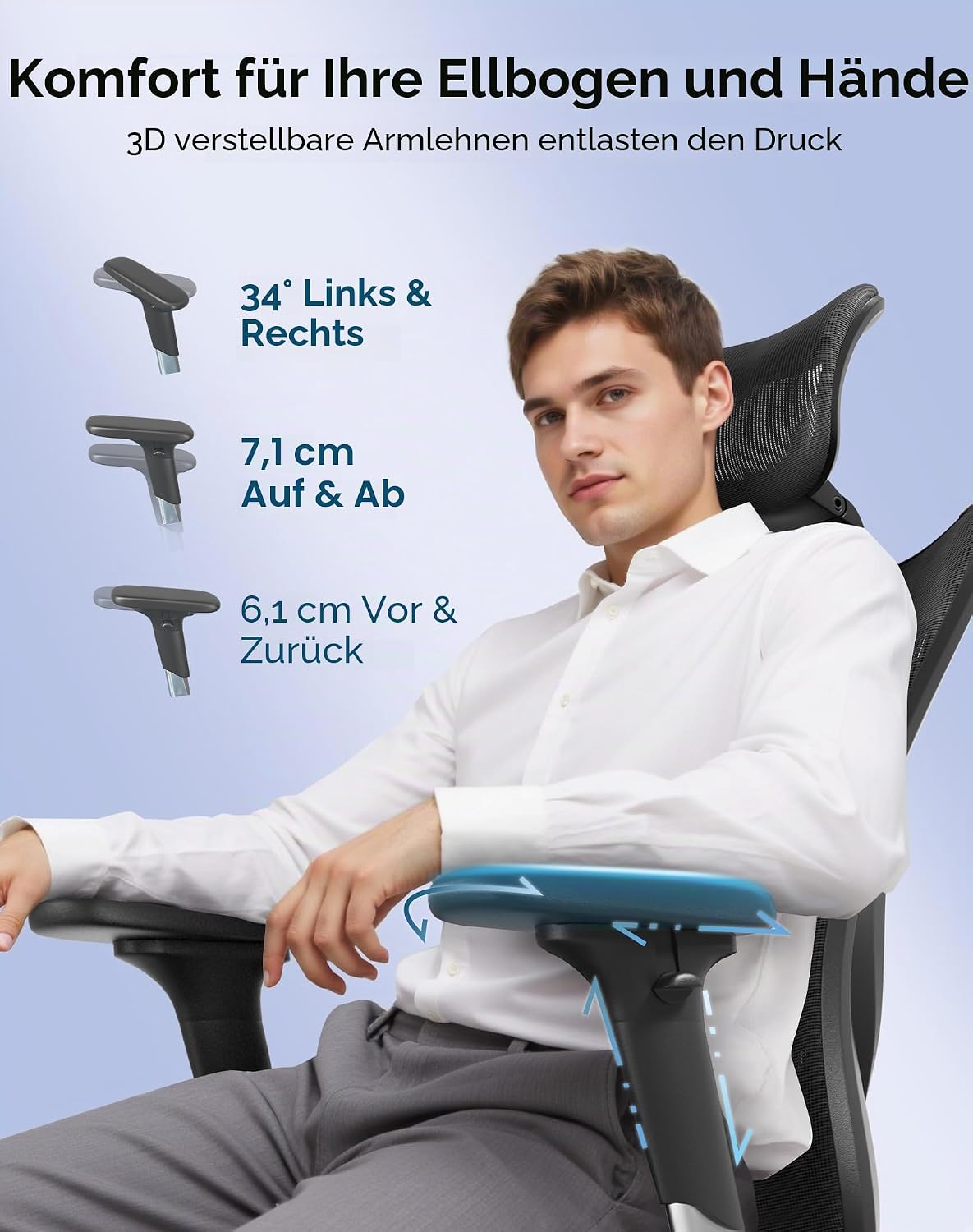 SIHOO M57 Ergonomischer Bürostuhl, 3D-Armlehnen, Mesh, Kopfstütze, bis 150 kg, Schwarz