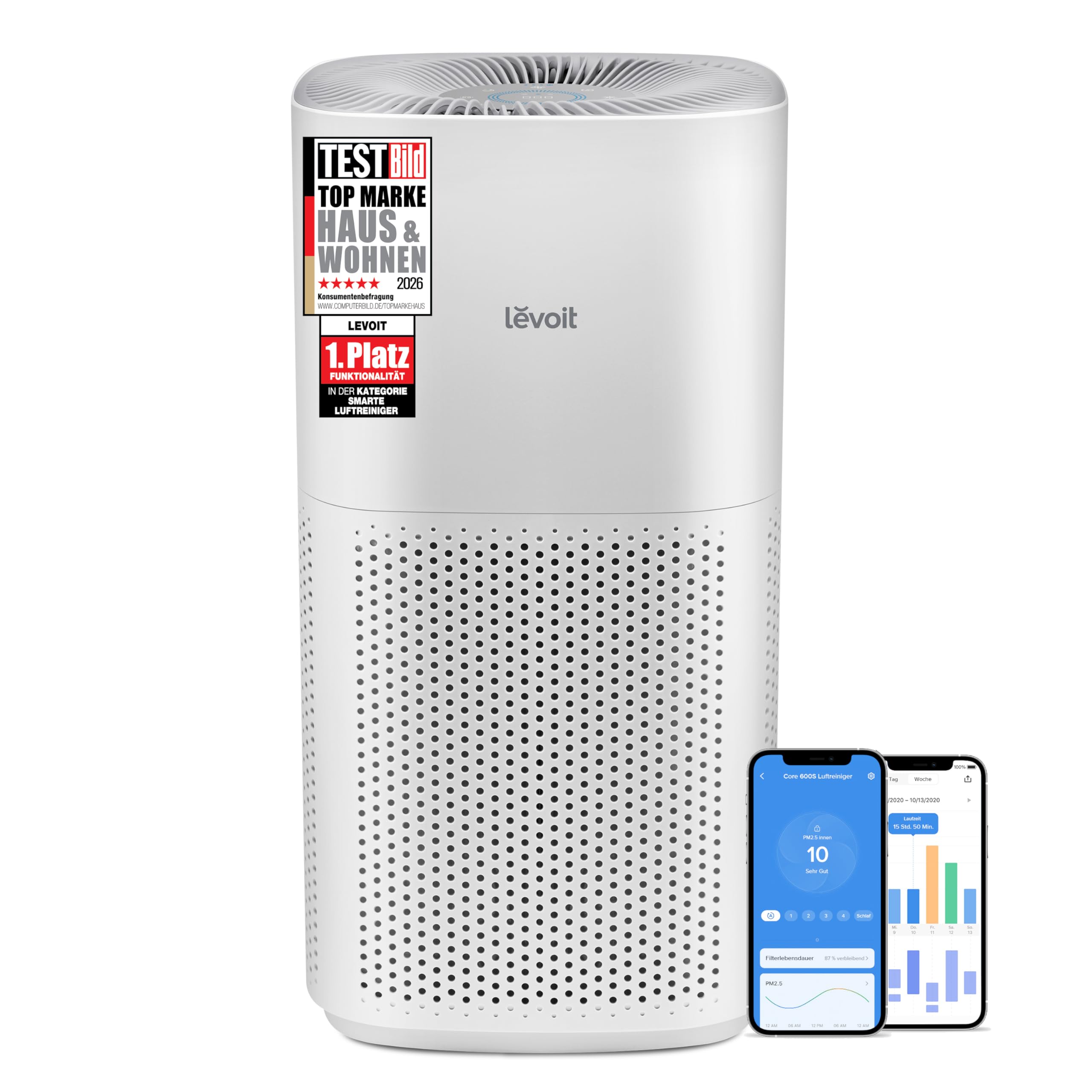 Levoit Vital 200S Smart Luftreiniger 416m³/h – HEPA 99,97%, 87m², Haustiermodus, 24dB, Alexa, Weiß/Schwarz