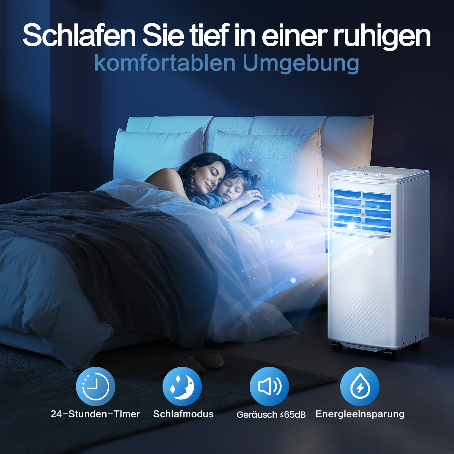 4-in-1 Mobile Air Conditioner, 7000 BTU Mobile Air Conditioner with Cooling, Air Circulation, Dehumidification, Portable Air Conditioner with Remote Control, Exhaust Hose, Sleep Mode, 2.1 kW for Rooms