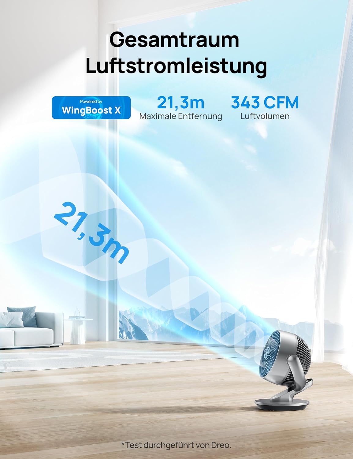 DREO CF511S DR-HAF001S Luftzirkulationsventilator – 70ft, 28,5dB, 90°+120° Oszillation, WiFi, Alexa, Silber