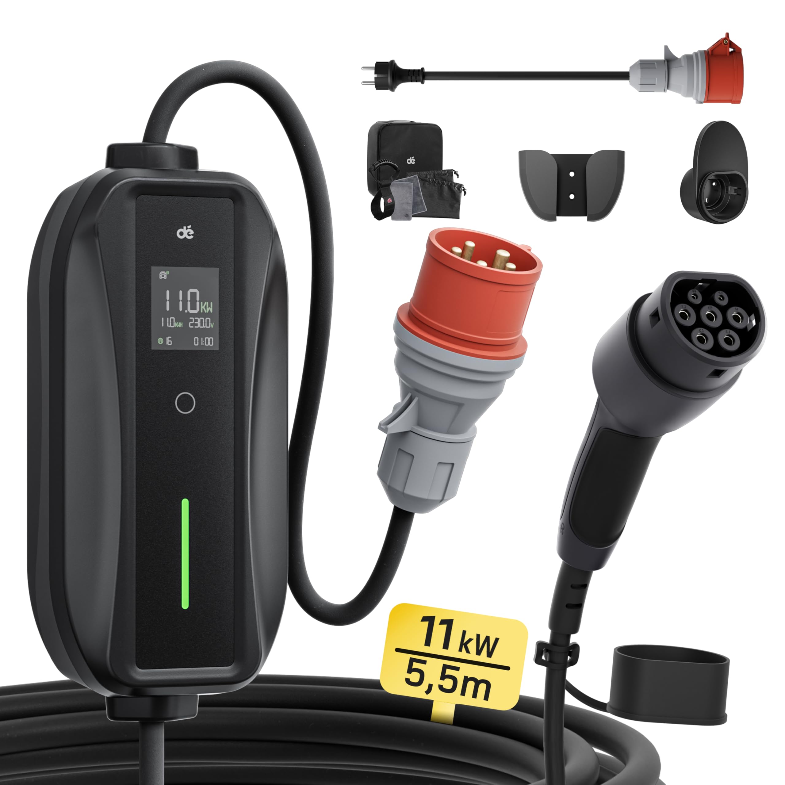dé deDM2CEE Mobile Wallbox 11kW – Typ 2, 7m Kabel, CEE 16A, 3-phasig, 2-in-1, CE, IP-Schutz