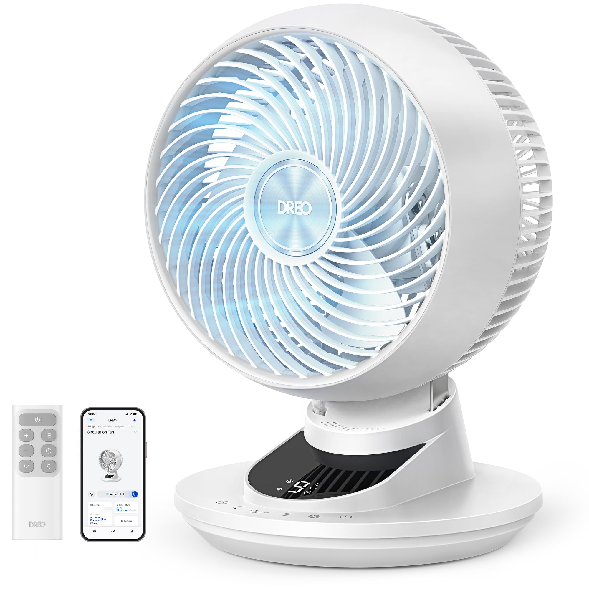 DREO TurboPoly DR-HAF008S Tischventilator – 1.530m³/h, 22dB, 100° Oszillation, 9 Stufen, WiFi, Alexa, Grau