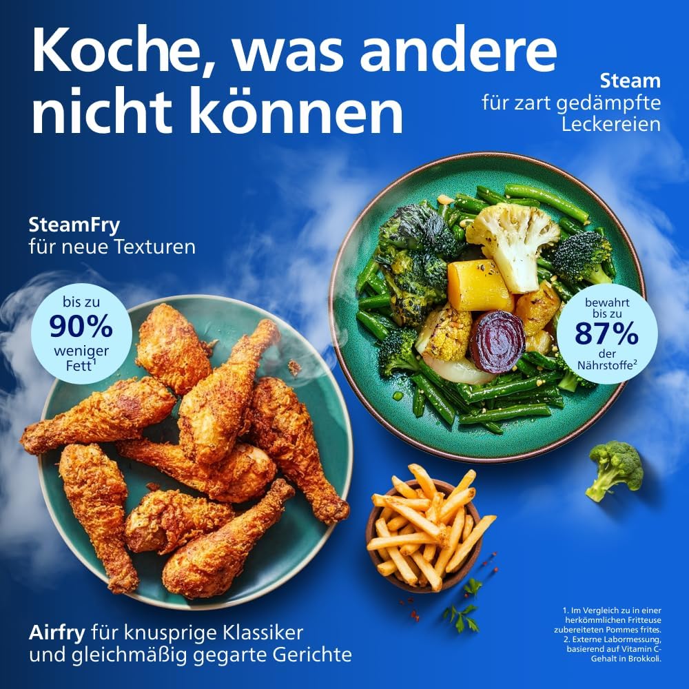 Philips NA550/00 5000 Series Steam & AirFry Heißluftfritteuse 9L – RapidAir Plus, 2x Korb, 2750W