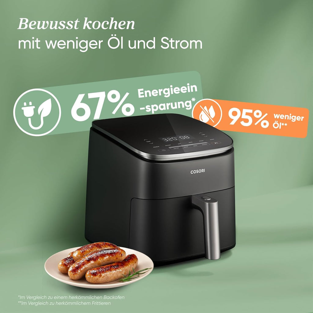 Cosori TurboBlaze CAF-DC601-KEU Heißluftfritteuse 6L – DC-Motor, 5 Lüfterstufen, 30–230°C, Dunkelgrau