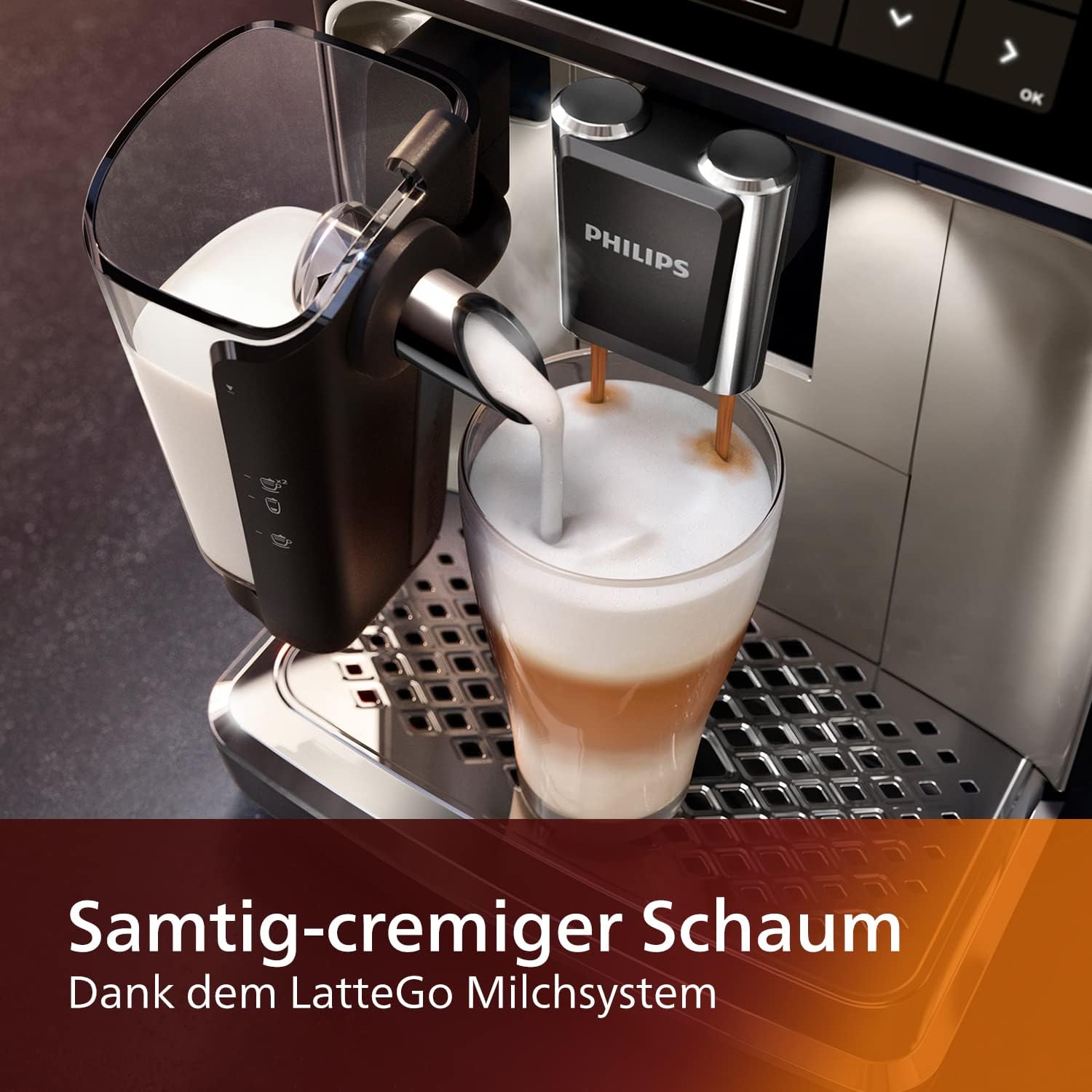 Philips Series 5400 LatteGo Kaffeevollautomat EP5447/90, 12 Kaffeespezialitäten, Milchsystem, TFT-Touchdisplay, ExtraShot, AquaClean, Schwarz/Chrom