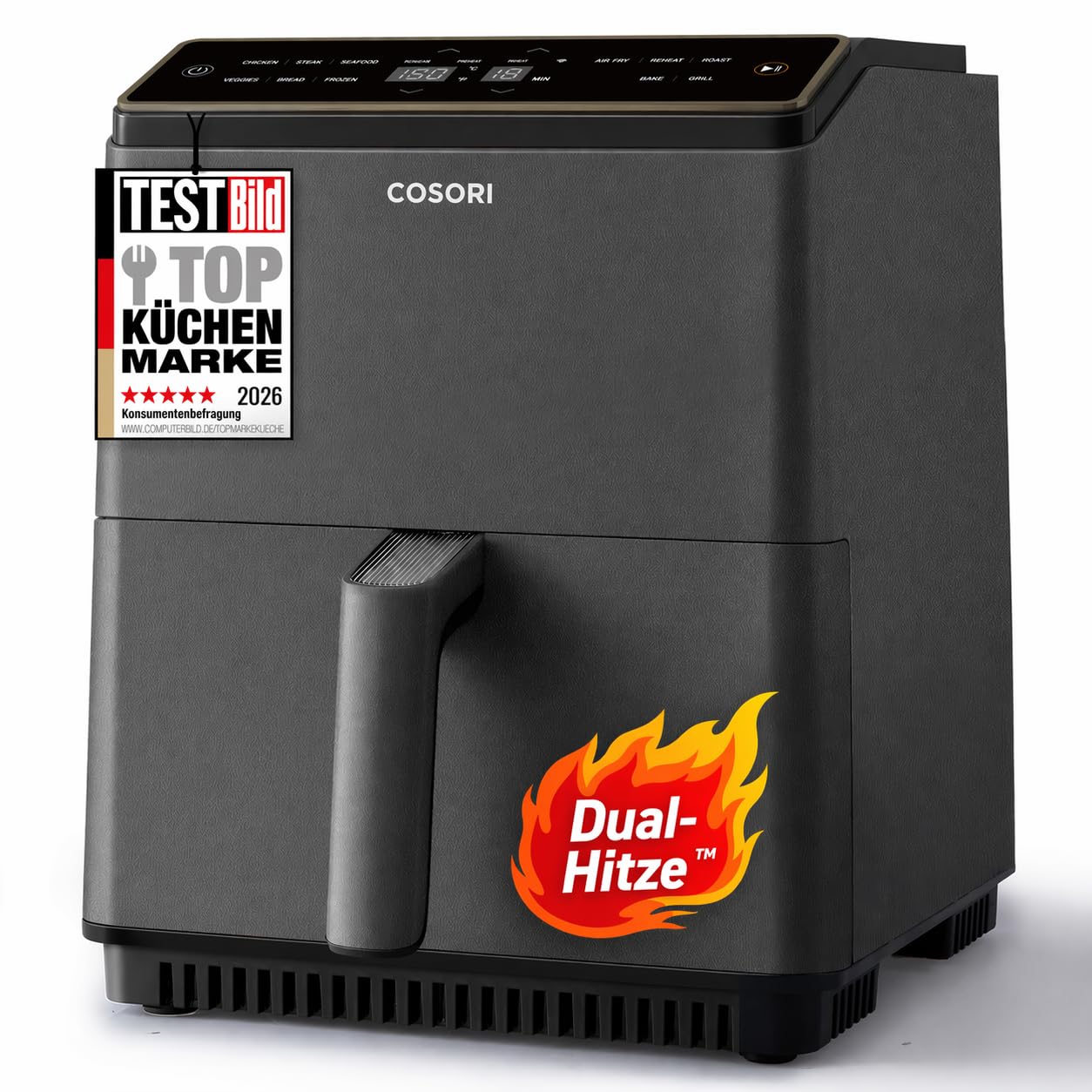 Cosori TurboBlaze CAF-DC601-KEU Heißluftfritteuse 6L – DC-Motor, 5 Lüfterstufen, 30–230°C, Dunkelgrau