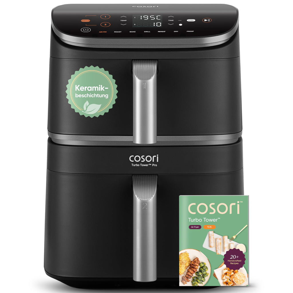 Cosori Turbo Tower Pro CAF-DC113S 10,8L – Keramik, DualBlaze, 5 Lüfterstufen, WiFi, 2630W, Silbergrau