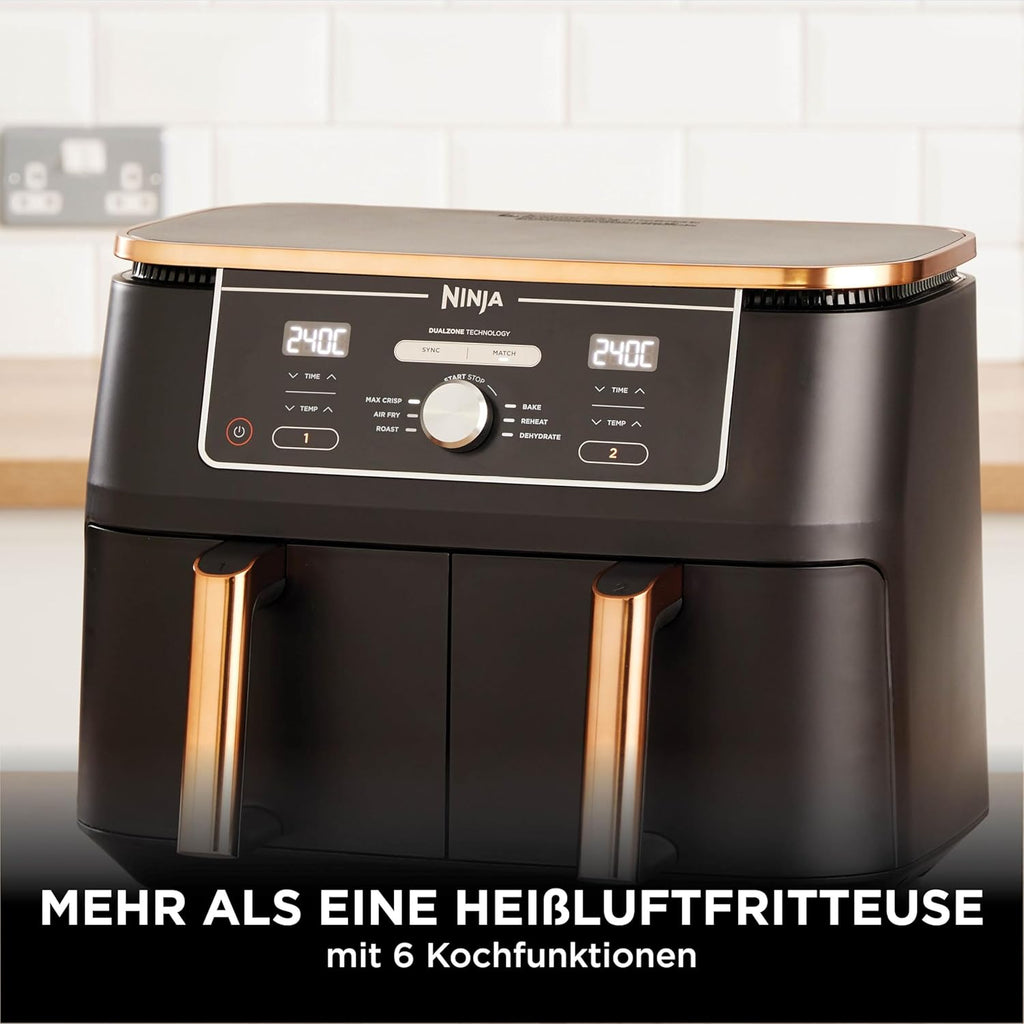 Ninja AF400EUCP Foodi MAX Dual Zone Heißluftfritteuse 9,5L – 6 Funktionen, 2470W, Kupfer/Schwarz