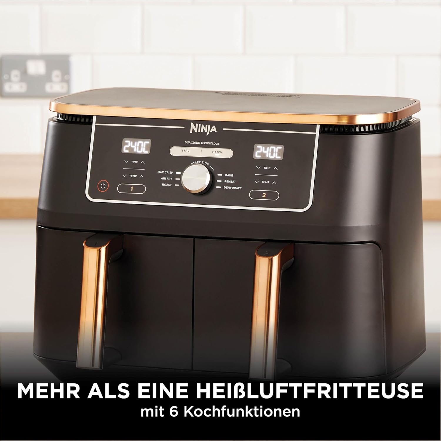 Ninja AF400EUCP Foodi MAX Dual Zone Heißluftfritteuse 9,5L – 6 Funktionen, 2470W, Kupfer/Schwarz